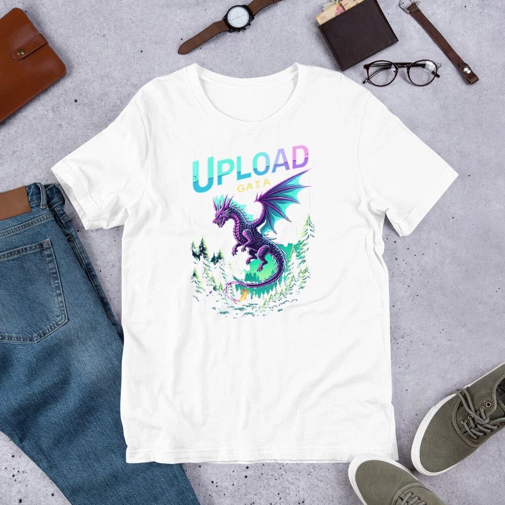 Fantasy Dragon Artwork with Upload Gaia Text Unisex T-shirt, Sweatshirt, Hoodie, Long Sleeve Tee - T-Shirt, Sweatshirt, Hoodie