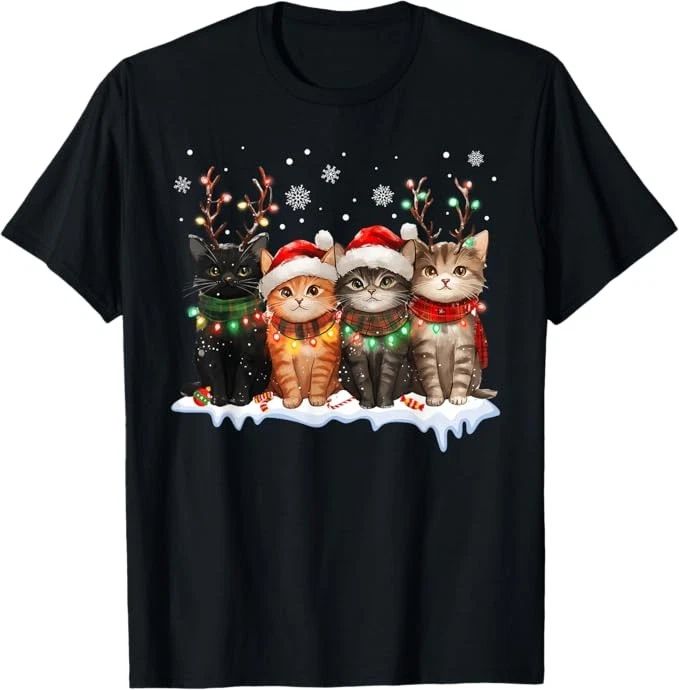 Cat Christmas Light Reindeer Santa Christmas Cat Lover T-Shirt Unisex T-shirt, Sweatshirt, Hoodie, Long Sleeve Tee - T-Shirt, Sweatshirt, Hoodie