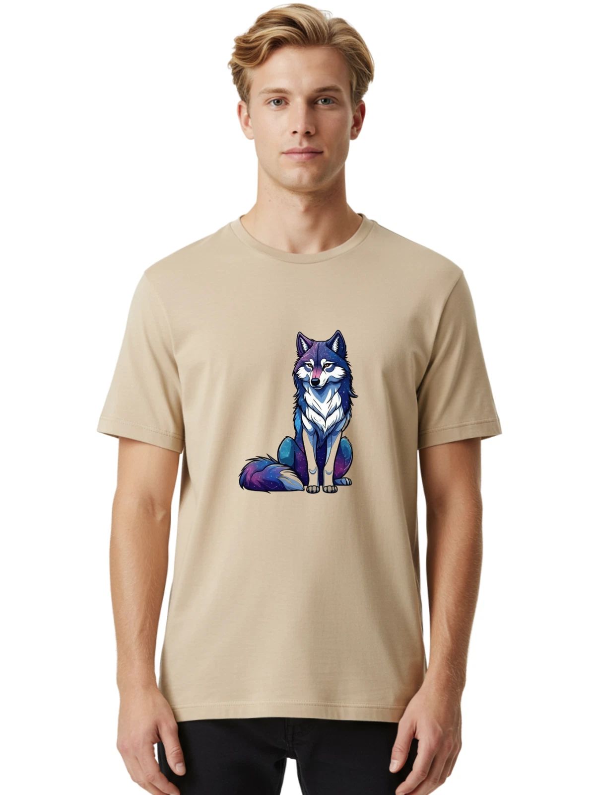 Galaxy-Wolf-8 Mens Graphic Tee, 100% Cotton, Casual Summer Wear Unisex T-shirt, Sweatshirt, Hoodie, Long Sleeve Tee - T-Shirt, Sweatshirt, Hoodie