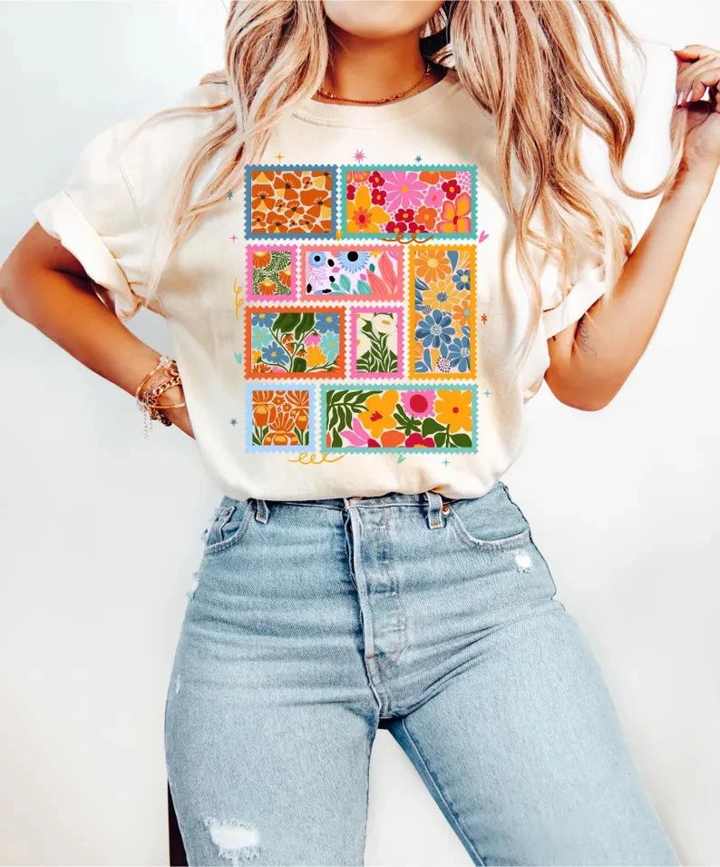 Checkered Flowers Comfort Colors Tee Boho Aesthetic Floral Graphic Shirt Unisex T-shirt, Sweatshirt, Hoodie, Long Sleeve Tee - T-Shirt, Sweatshirt, Hoodie