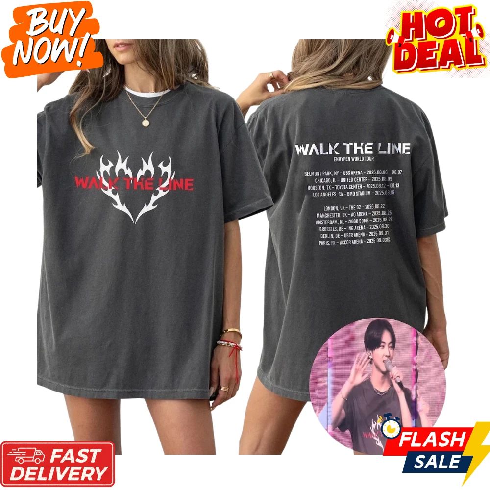 HOT! Enhypen Walk The Line Tour T-Shirt, Kpop Fan Concert Merch Unisex Tee S-5XL Unisex T-shirt, Sweatshirt, Hoodie, Long Sleeve Tee - T-Shirt, Sweatshirt, Hoodie