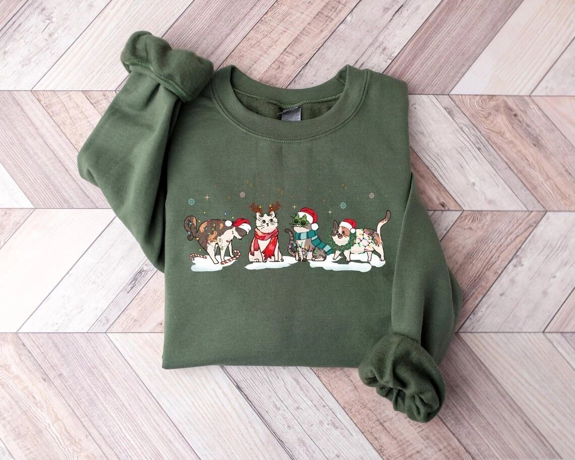 Christmas Cat Sweatshirt, Christmas Sweatshirt, Cat Lover shirt, Cat Mom T-Shirt Unisex T-shirt, Sweatshirt, Hoodie, Long Sleeve Tee - T-Shirt, Sweatshirt, Hoodie