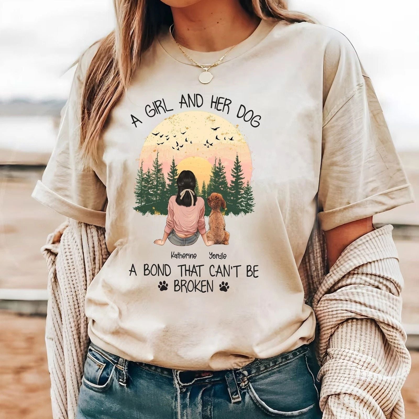 Personalized Girl and Dog Shirt, Custom Pet Lover Gift Unisex T-shirt, Sweatshirt, Hoodie, Long Sleeve Tee - T-Shirt, Sweatshirt, Hoodie
