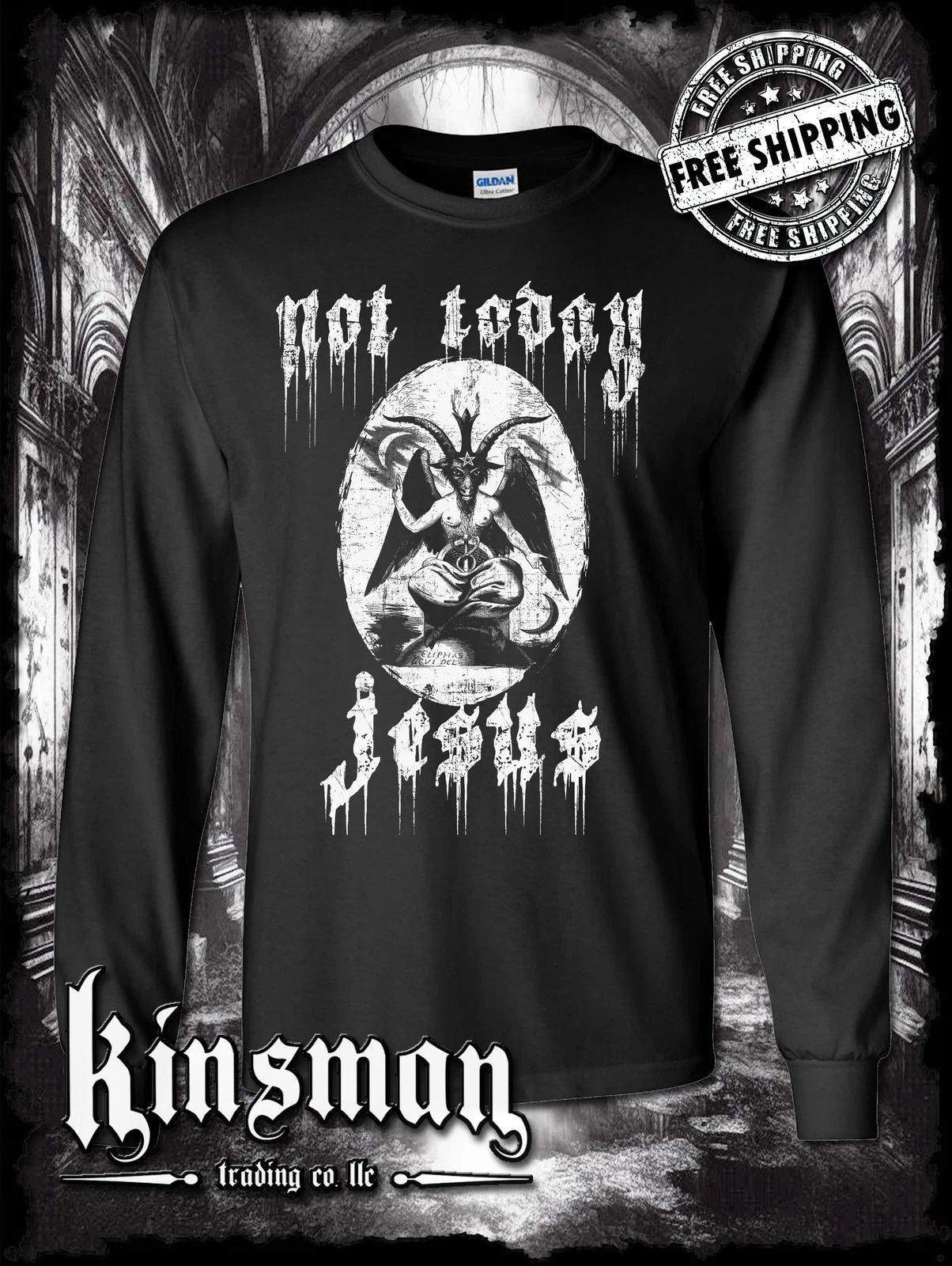 Not Today Jesus Baphomet Long Sleeve T-Shirt Satanic Evil Devil 666 Halloween Unisex T-shirt, Sweatshirt, Hoodie, Long Sleeve Tee - T-Shirt, Sweatshirt, Hoodie