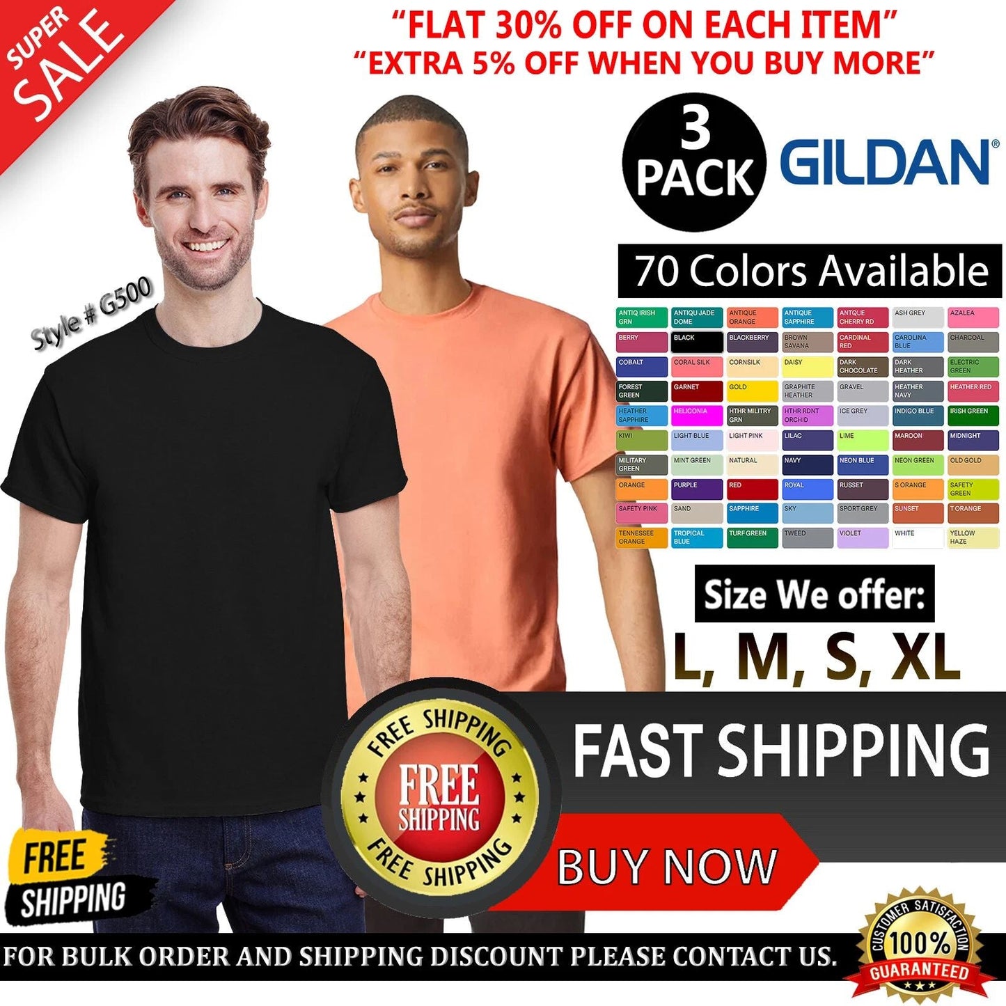 3 Pack Of Gildan Adult Heavy Cotton Stylish T Shirt Casual Plain T-Shirt - G500 Unisex T-shirt, Sweatshirt, Hoodie, Long Sleeve Tee - T-Shirt, Sweatshirt, Hoodie