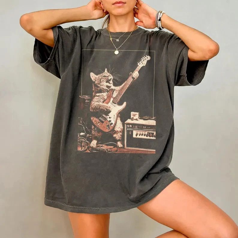 Funny Cat Rock Comfort Tee Animal Lover Gift Unisex T-shirt, Sweatshirt, Hoodie, Long Sleeve Tee - T-Shirt, Sweatshirt, Hoodie