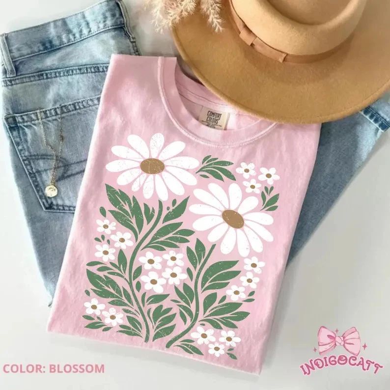 Comfort Colors Checkered Flower Shirt Aesthetic Boho Floral Graphic Tee Unisex T-shirt, Sweatshirt, Hoodie, Long Sleeve Tee - T-Shirt, Sweatshirt, Hoodie