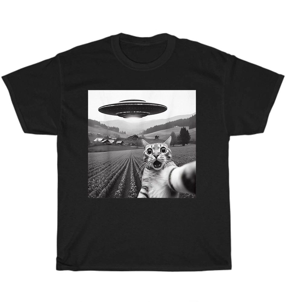 NEW Cat Selfie with Alien UFO Funny Cats Kitten Lover T-Shirt Unisex Tee Gift Unisex T-shirt, Sweatshirt, Hoodie, Long Sleeve Tee - T-Shirt, Sweatshirt, Hoodie