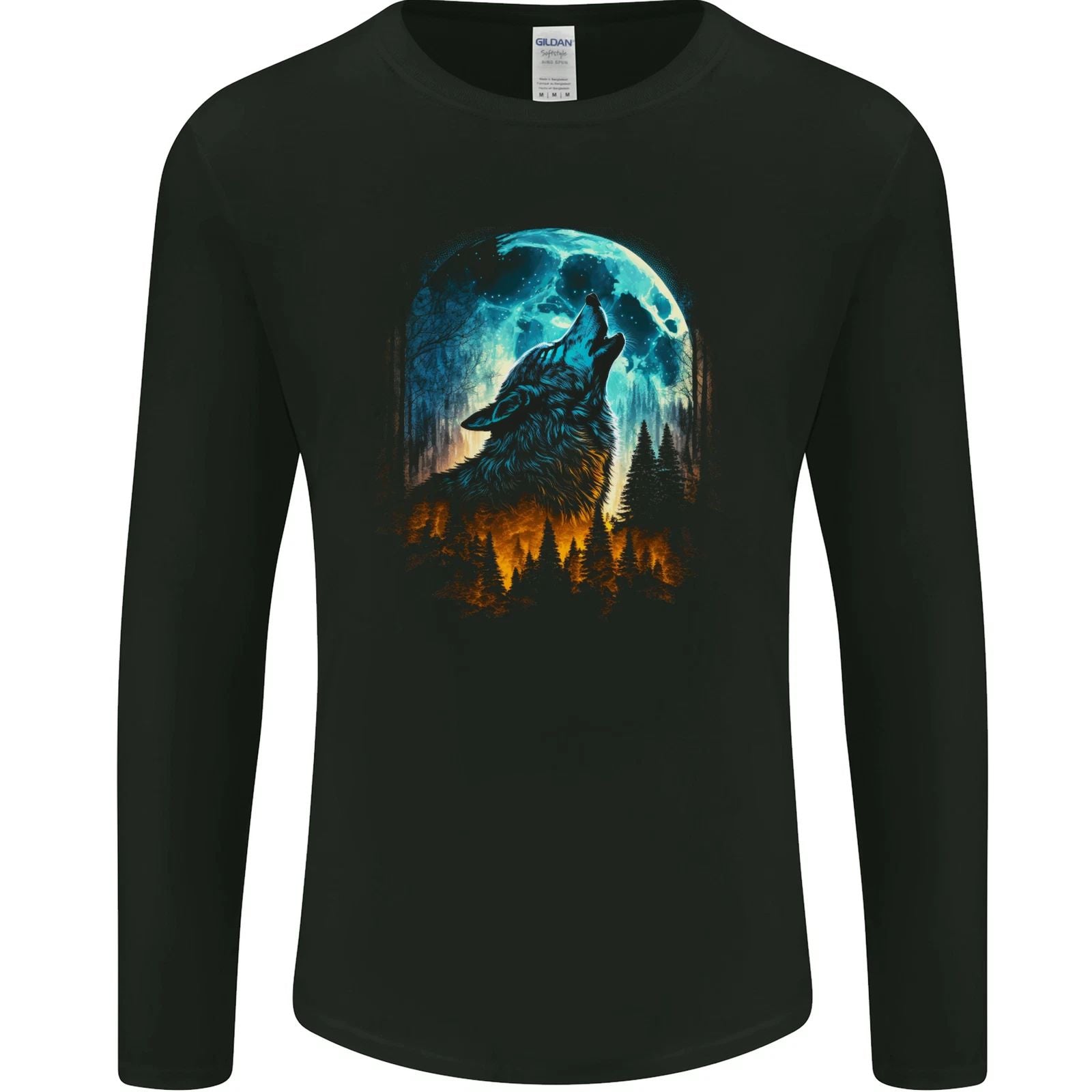 Moon and Wolf Fantasy Mens Long Sleeve T-Shirt Unisex T-shirt, Sweatshirt, Hoodie, Long Sleeve Tee - T-Shirt, Sweatshirt, Hoodie