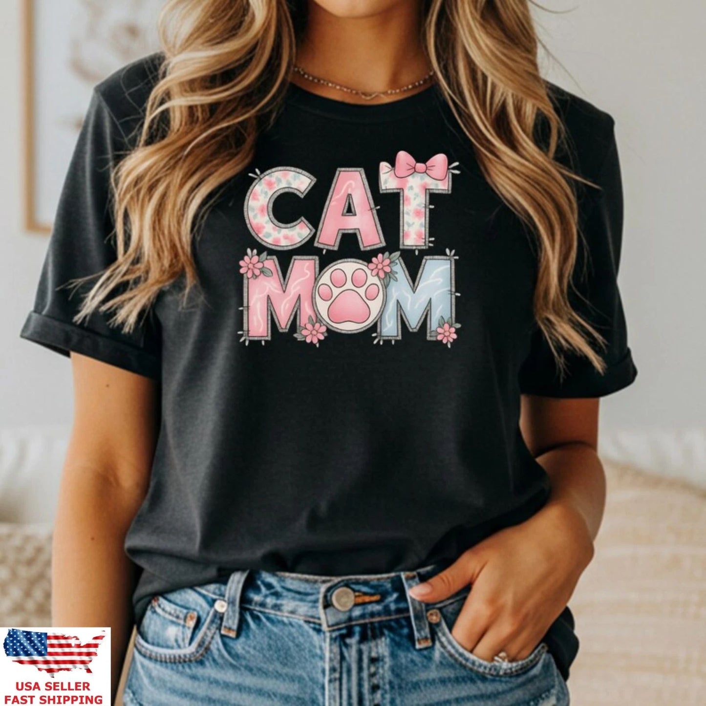 Cat Mom Shirt Cute Paw Floral Graphic Tee Gift For Cat Lovers Women Unisex Unisex T-shirt, Sweatshirt, Hoodie, Long Sleeve Tee - T-Shirt, Sweatshirt, Hoodie
