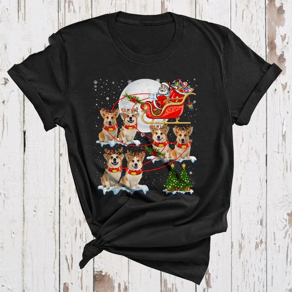 Santa Riding Reindeer Corgi Dog Lover Xmas Family Black All Size shirt Unisex T-shirt, Sweatshirt, Hoodie, Long Sleeve Tee - T-Shirt, Sweatshirt, Hoodie