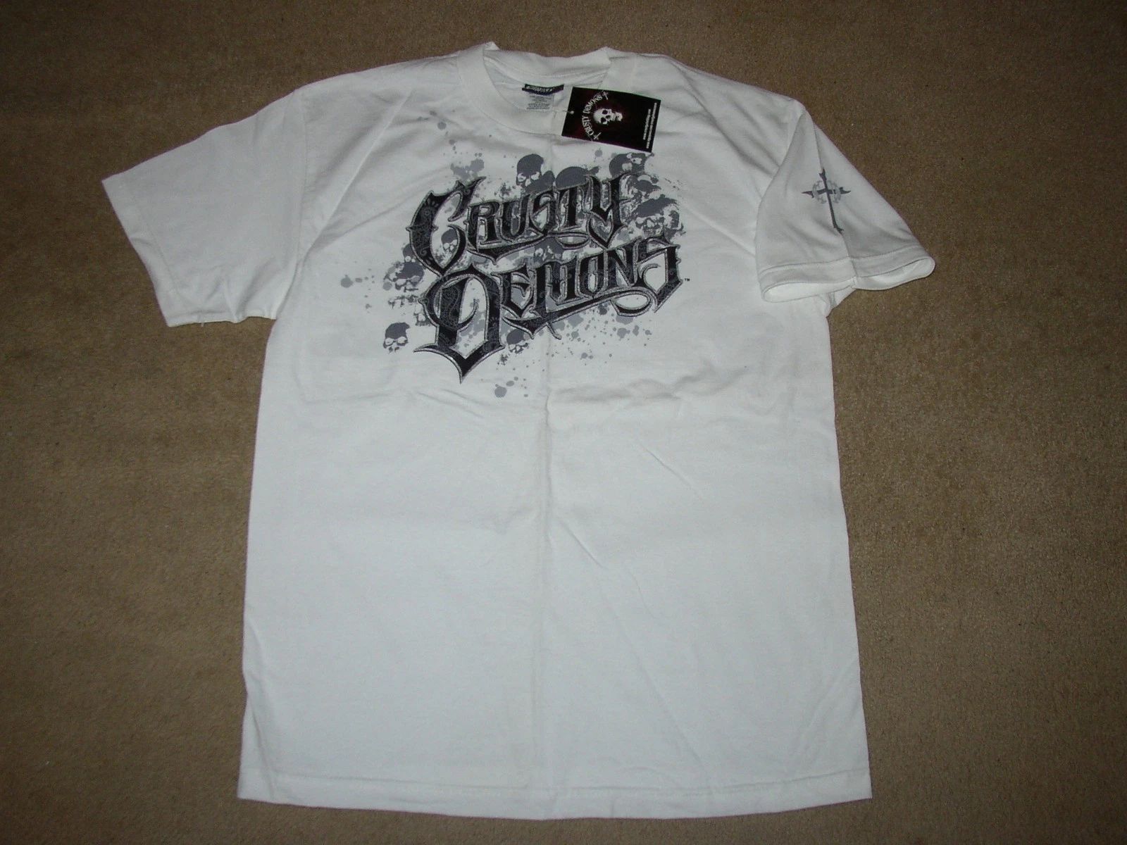 NOS RARE Vtg 2008 Crusty Demons Silver Skull Splatter Sz Mens SM White Y2K Unisex T-shirt, Sweatshirt, Hoodie, Long Sleeve Tee - T-Shirt, Sweatshirt, Hoodie