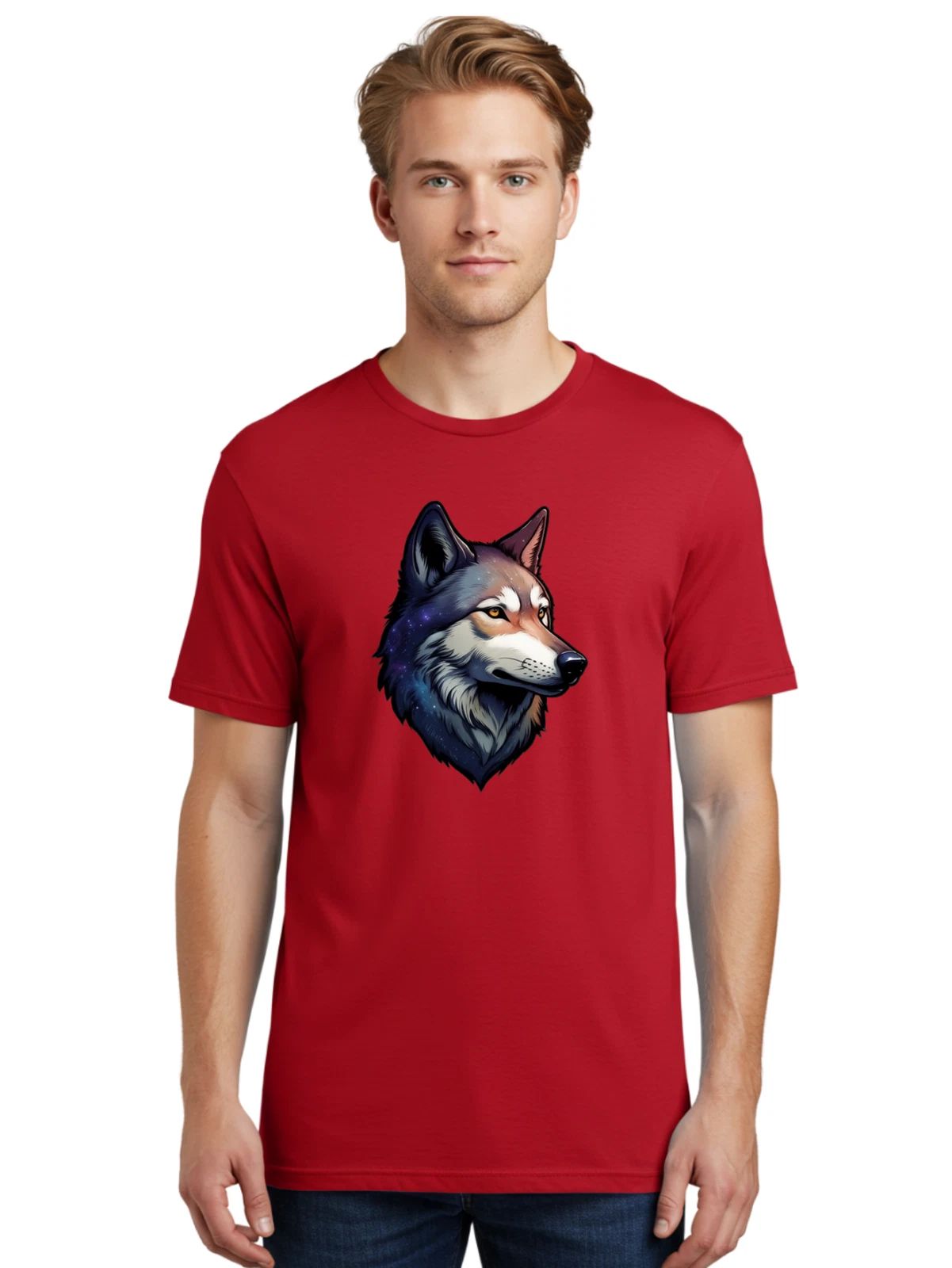 Galaxy-Wolf-Head Mens Graphic Tee, 100% Cotton, Casual Summer Wear Unisex T-shirt, Sweatshirt, Hoodie, Long Sleeve Tee - T-Shirt, Sweatshirt, Hoodie