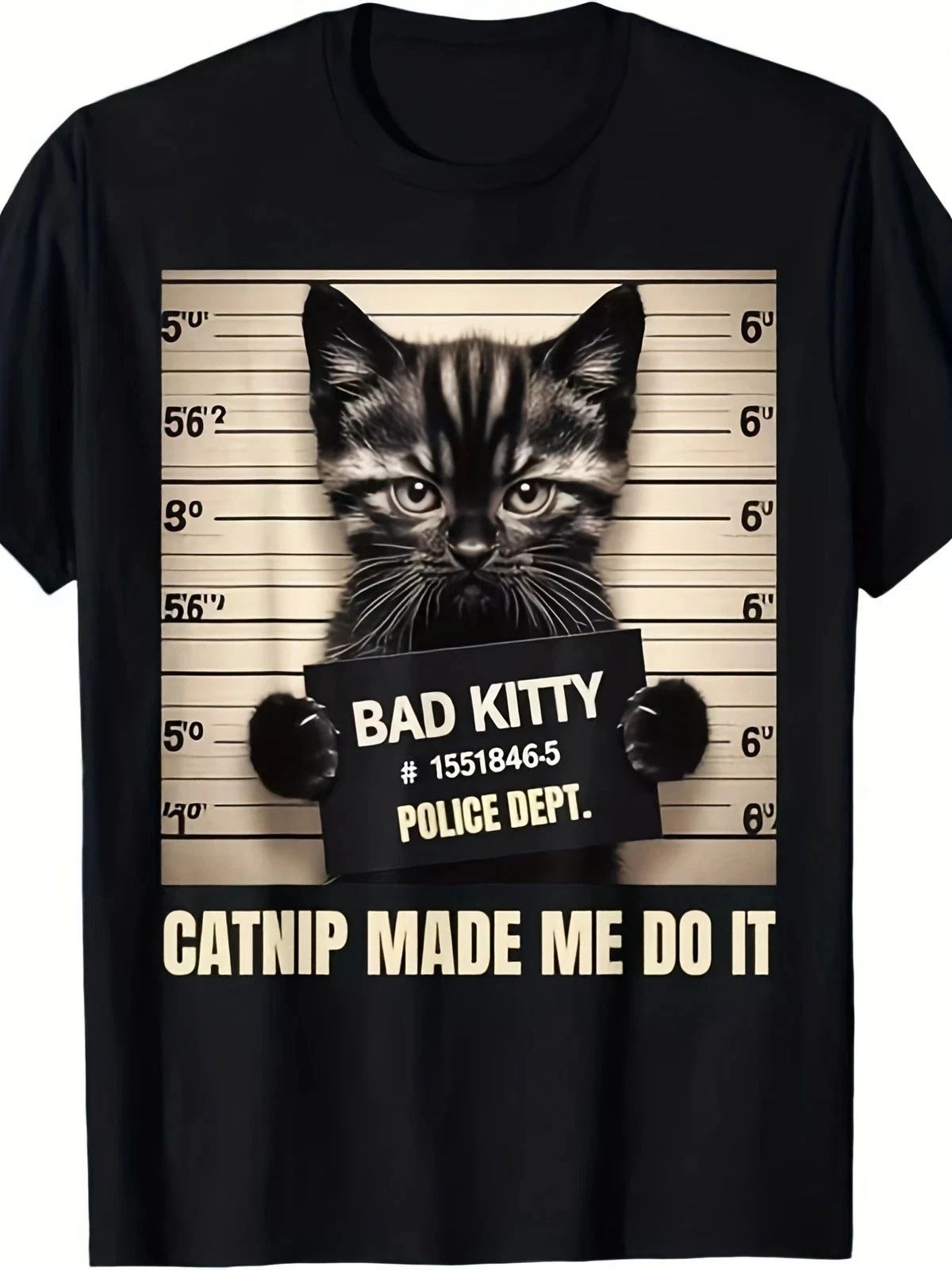 Funny Cat Mugshot Made Me Do It Graphic T-Shirt Pet Lover Humor Tee Unisex T-shirt, Sweatshirt, Hoodie, Long Sleeve Tee - T-Shirt, Sweatshirt, Hoodie