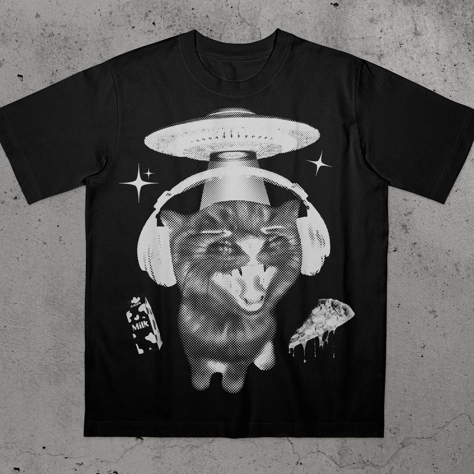 Alien Cat Meme Graphic Tee Vintage 90s Y2K Kitten Fan Art Shirt Unisex T-shirt, Sweatshirt, Hoodie, Long Sleeve Tee - T-Shirt, Sweatshirt, Hoodie