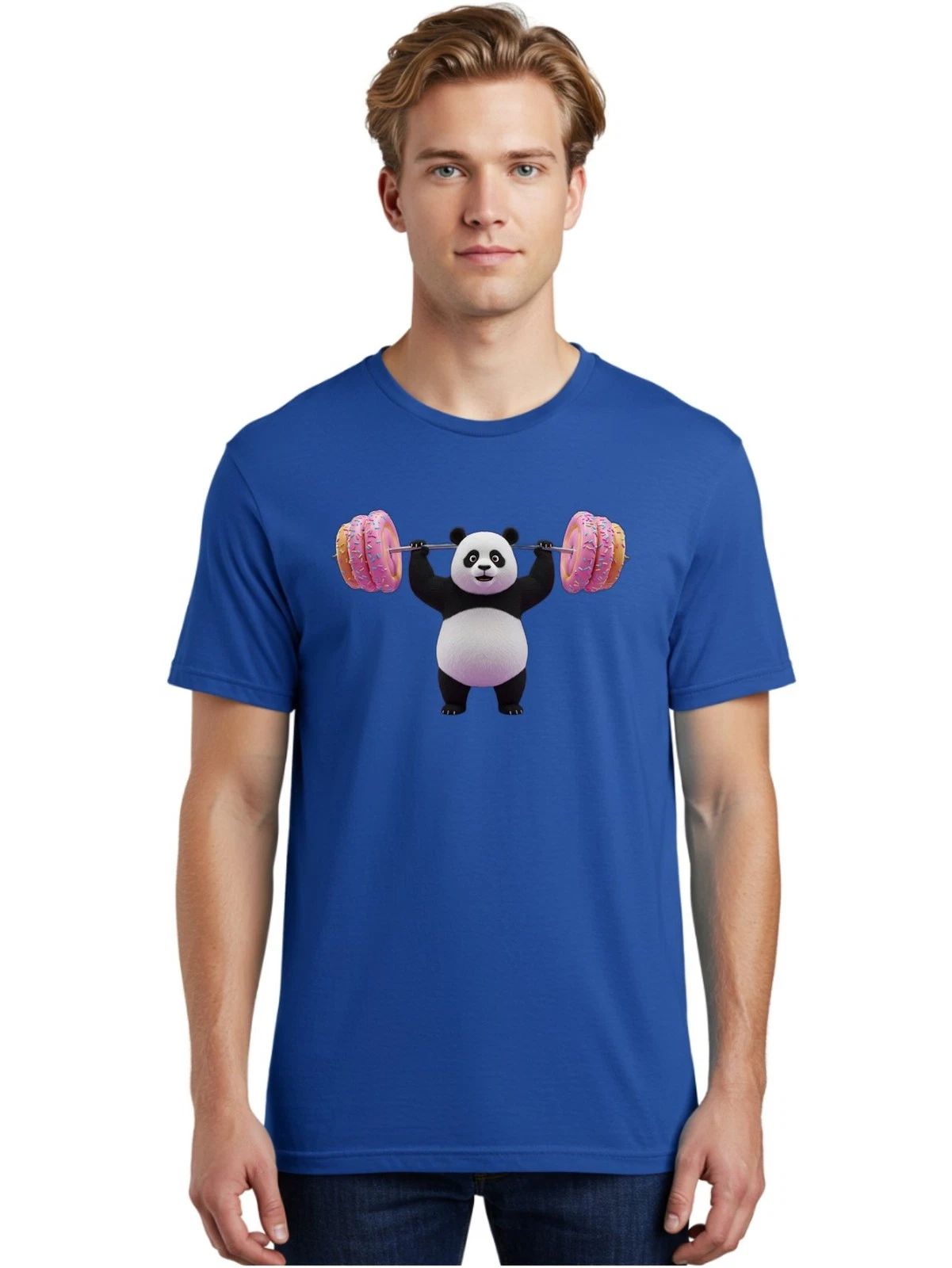 Panda-Lifting-Donuts-3 Mens Graphic Tee, 100% Cotton, Casual Summer Wear Unisex T-shirt, Sweatshirt, Hoodie, Long Sleeve Tee - T-Shirt, Sweatshirt, Hoodie