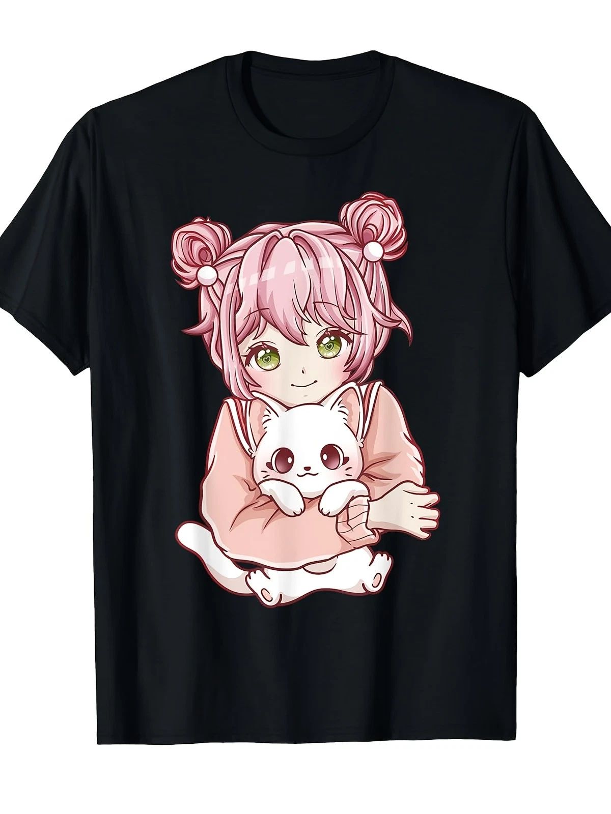 Anime Girl Cat Cats Kawaii T Shirt[Cool Design] Street Trending Style Tee Comf Unisex T-shirt, Sweatshirt, Hoodie, Long Sleeve Tee - T-Shirt, Sweatshirt, Hoodie