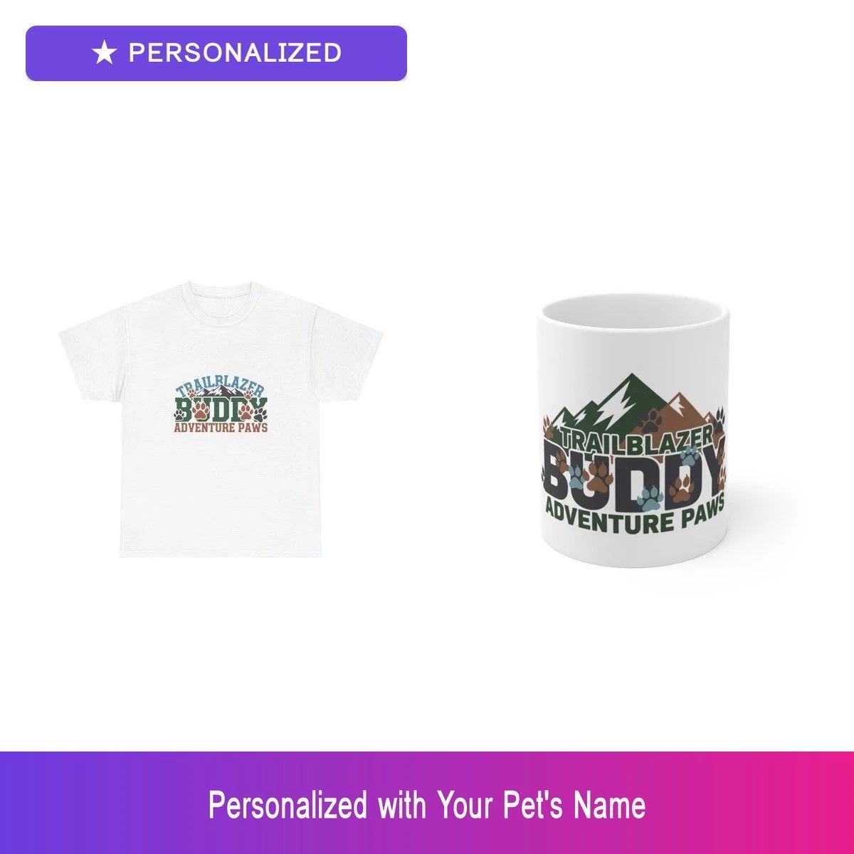 Custom Paw Print Gift Set Shirt Mug Personalized Pet Name Bundle Dog Lover Unisex T-shirt, Sweatshirt, Hoodie, Long Sleeve Tee - T-Shirt, Sweatshirt, Hoodie