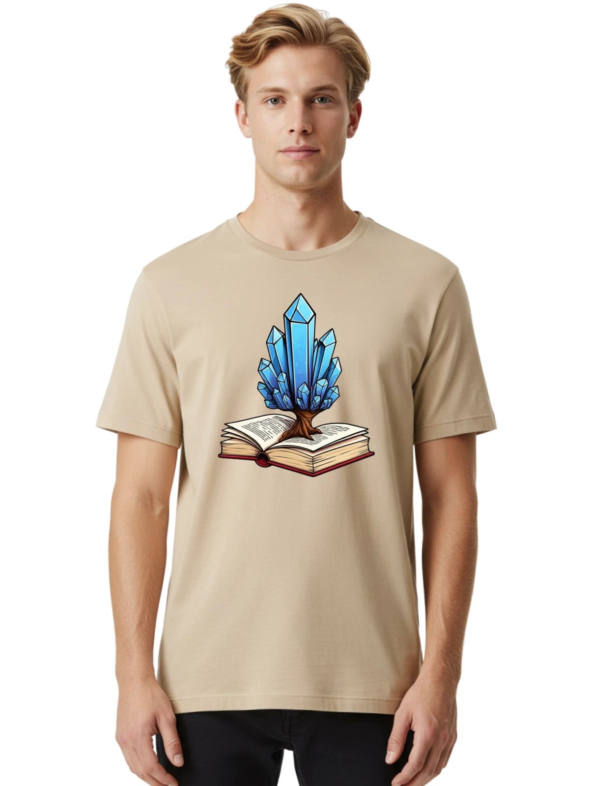 Crystal-Tree-On-Book Mens Graphic Tee, 100% Cotton, Casual Summer Wear Unisex T-shirt, Sweatshirt, Hoodie, Long Sleeve Tee - T-Shirt, Sweatshirt, Hoodie
