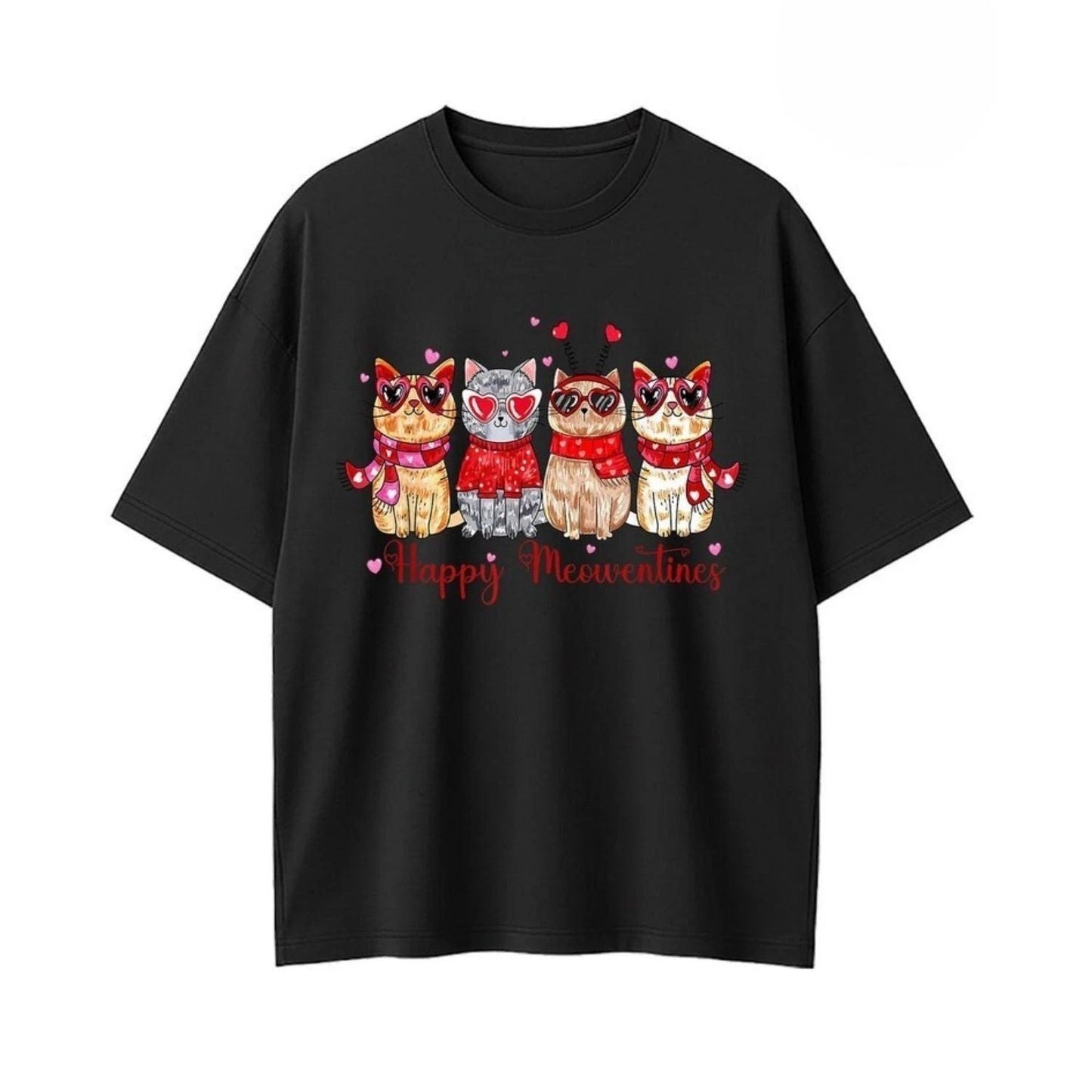 Valentines Day Shirt Cat Happy Meowentines Heart Valentines Cat Lover T-Shirt Unisex T-shirt, Sweatshirt, Hoodie, Long Sleeve Tee - T-Shirt, Sweatshirt, Hoodie