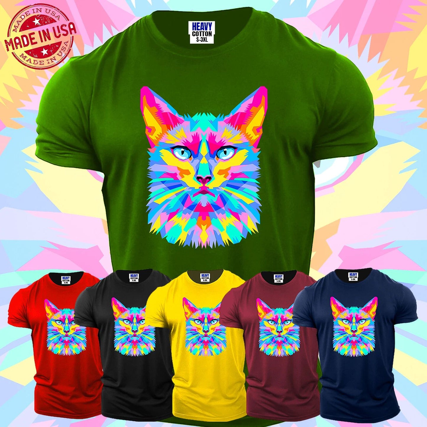 Cat Animal Lover Cute Men's T-Shirts Funny Colorfull Cats Gift USA Party Tee Unisex T-shirt, Sweatshirt, Hoodie, Long Sleeve Tee - T-Shirt, Sweatshirt, Hoodie