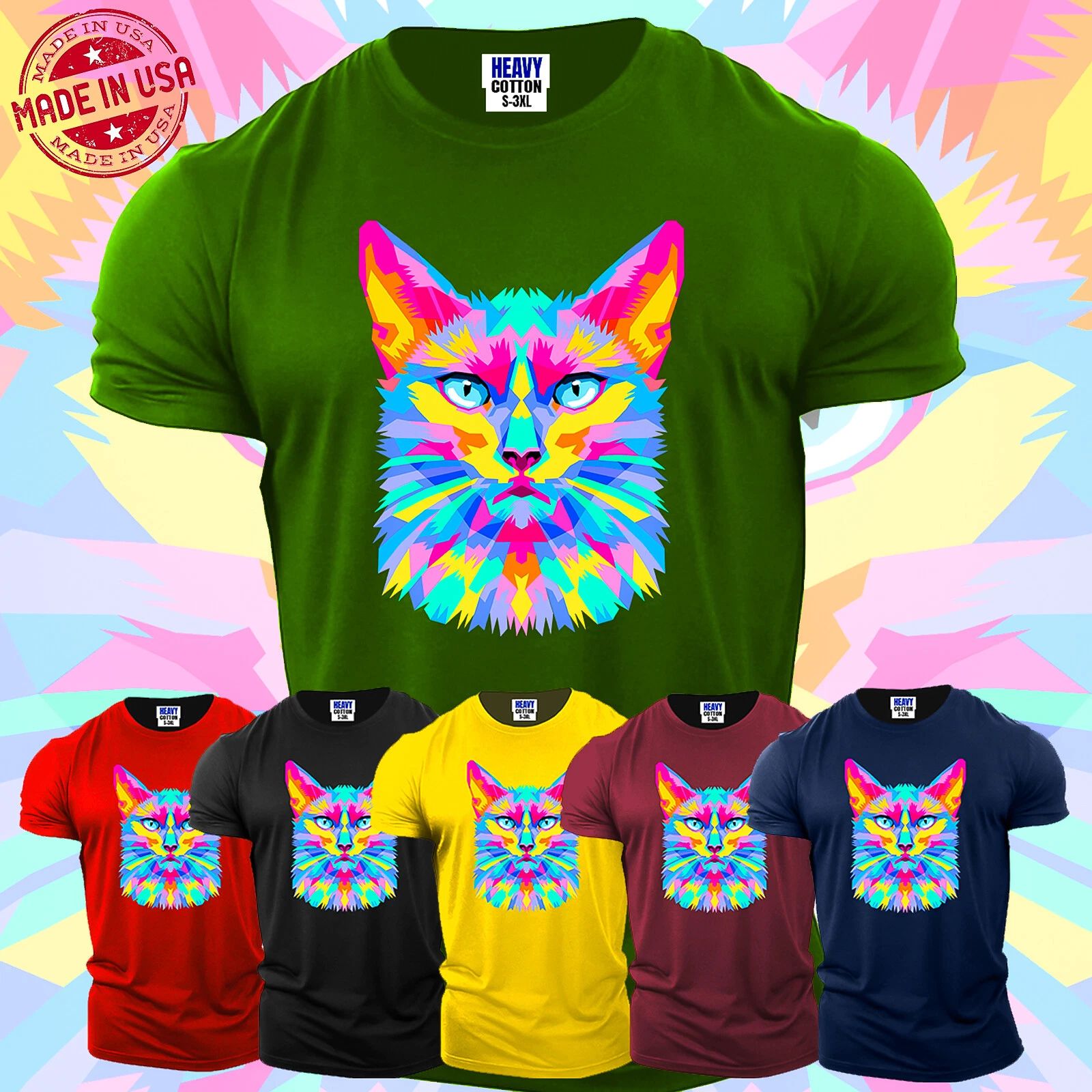 Cat Animal Lover Cute Men's T-Shirts Funny Colorfull Cats Gift USA Party Tee Unisex T-shirt, Sweatshirt, Hoodie, Long Sleeve Tee - T-Shirt, Sweatshirt, Hoodie