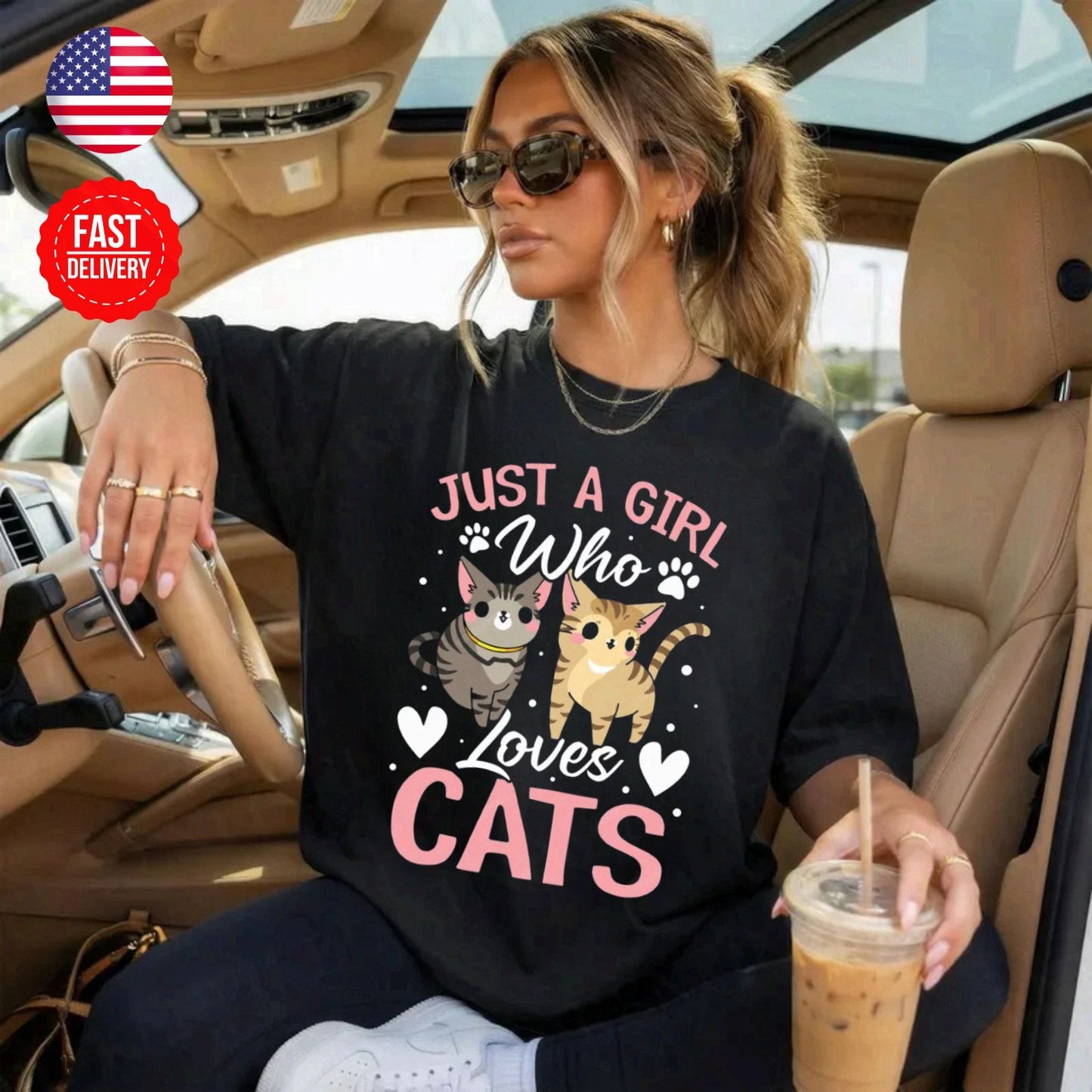 Girl Who Loves Cat T-Shirt Cute Kitty Lover Gift Graphic Tee S-4XL Unisex T-shirt, Sweatshirt, Hoodie, Long Sleeve Tee - T-Shirt, Sweatshirt, Hoodie