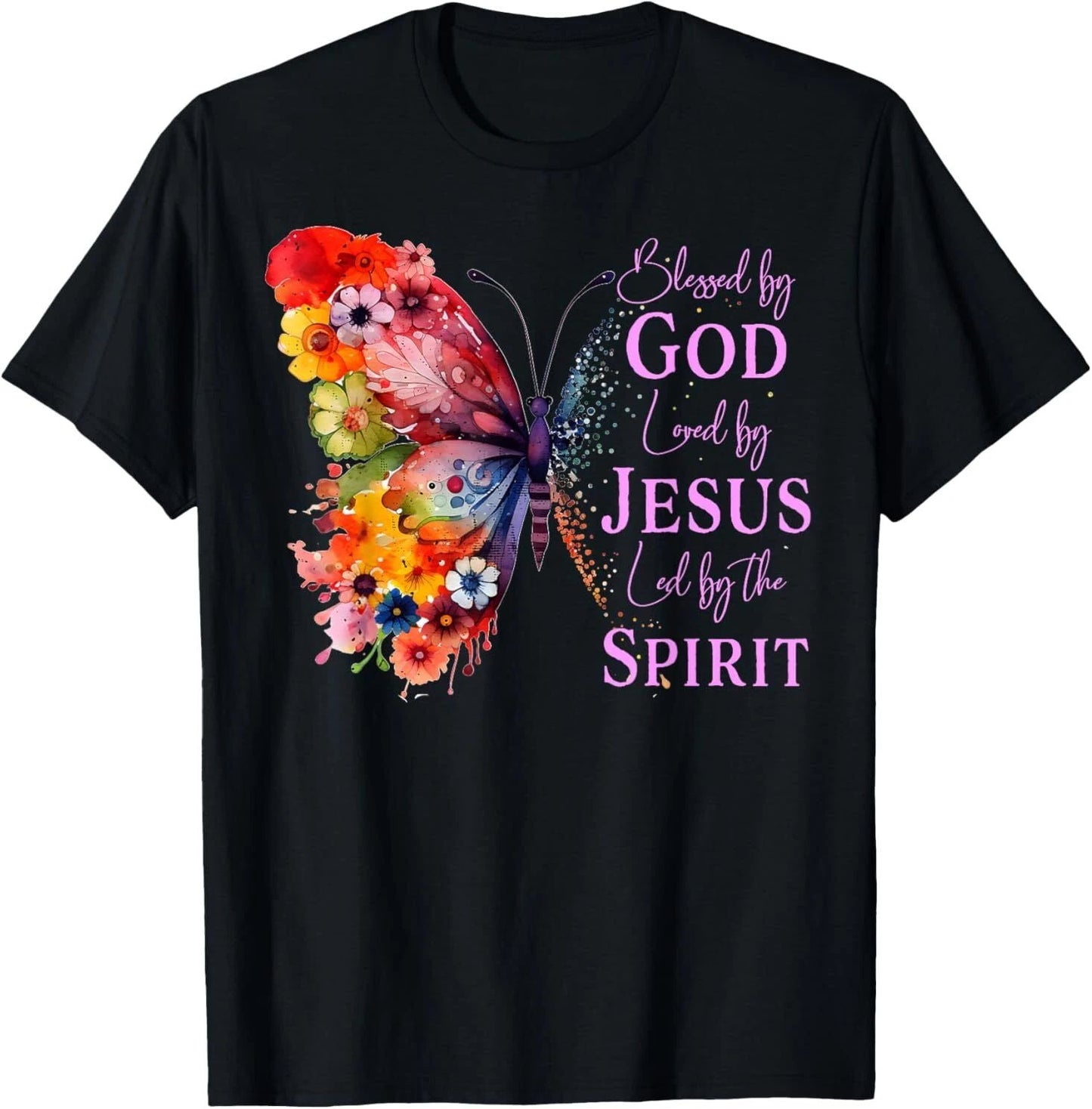 Blessed By God - Loved By Jesus Butterfly T-Shirt Unisex T-shirt, Sweatshirt, Hoodie, Long Sleeve Tee - T-Shirt, Sweatshirt, Hoodie