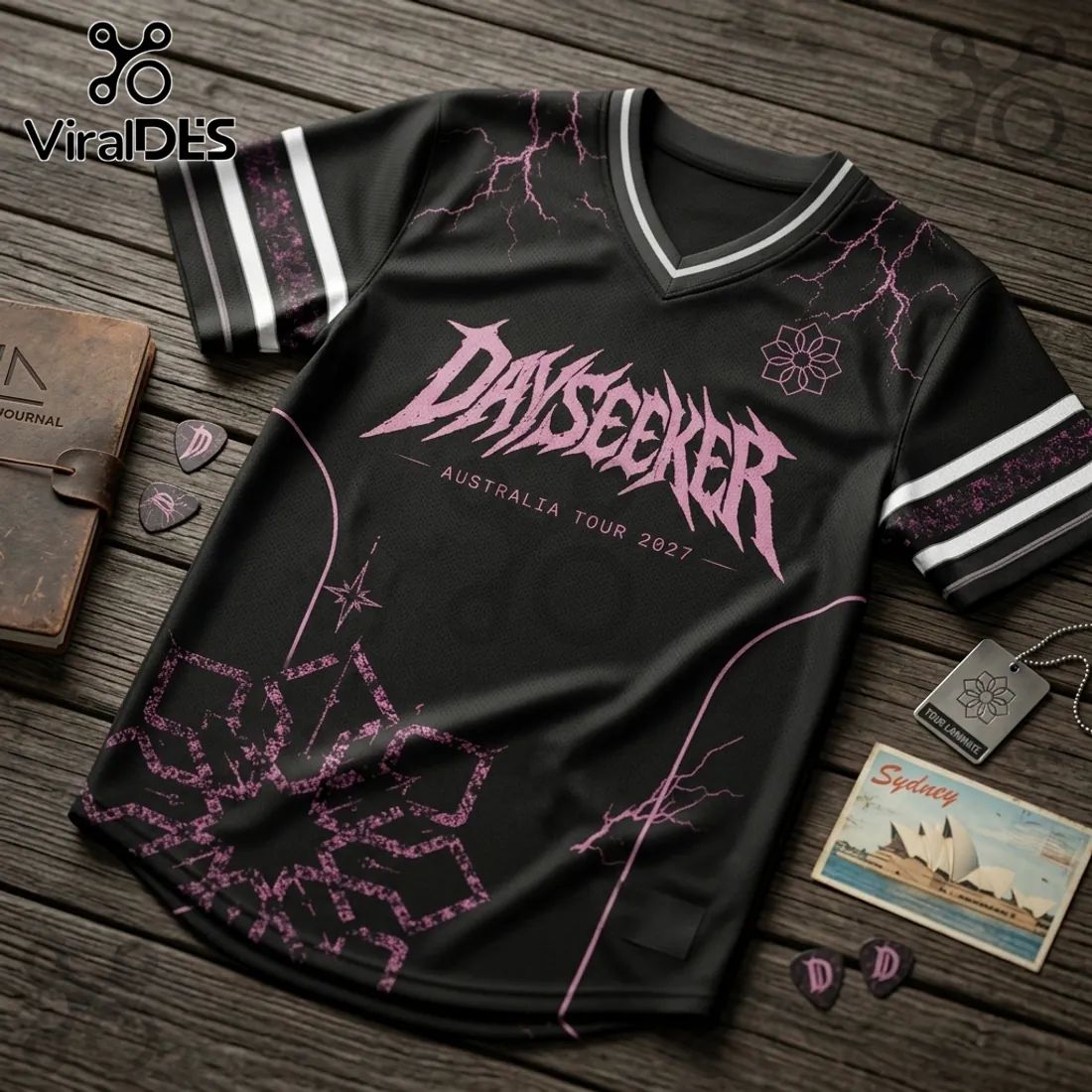 Dayseeker Black and Pink 2027 Australian Tour Football Jersey football jersey product view 3