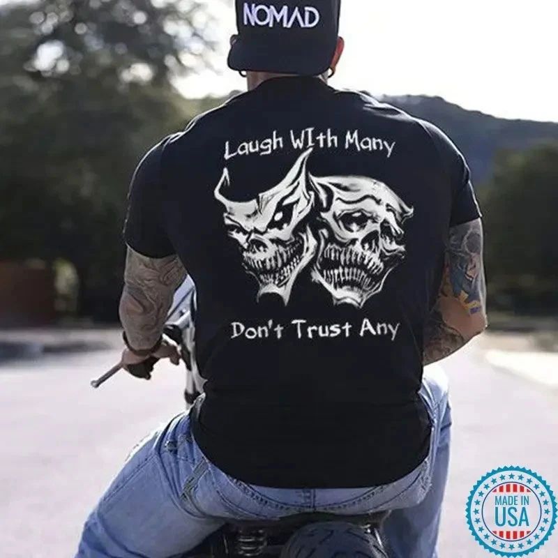 Laugh with Many, Don?t Trust Any Skulls Black Print T-shirt Unisex T-shirt, Sweatshirt, Hoodie, Long Sleeve Tee - T-Shirt, Sweatshirt, Hoodie
