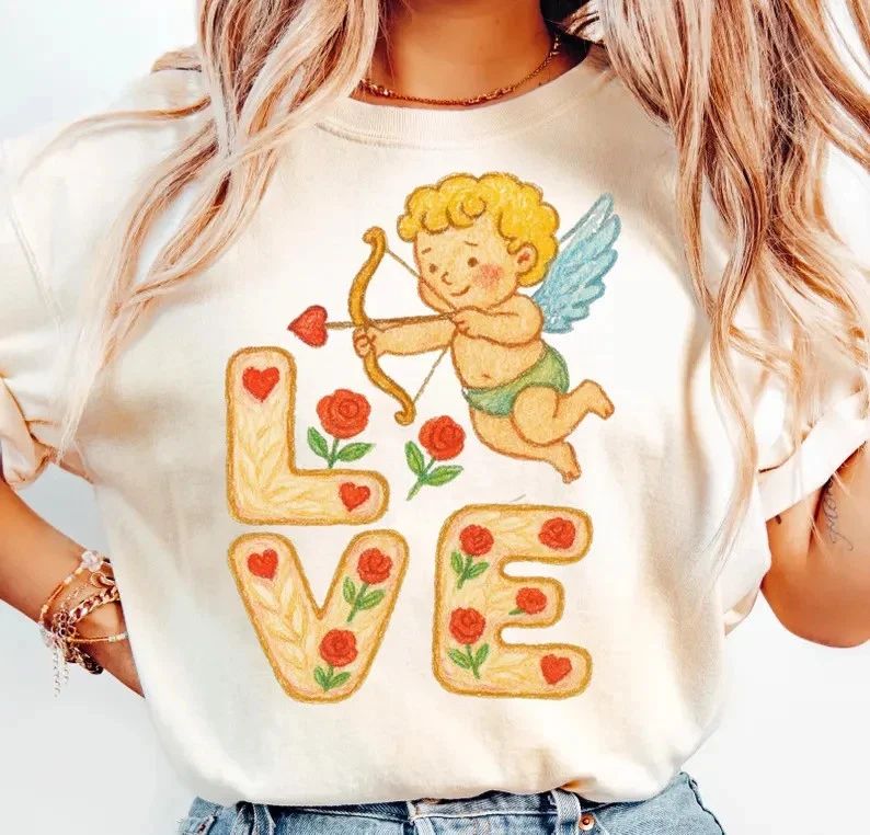 Pastel Love Lettering Angel Wings Comfort T-Shirt Dreamy Aesthetic Valentine Tee Unisex T-shirt, Sweatshirt, Hoodie, Long Sleeve Tee - T-Shirt, Sweatshirt, Hoodie