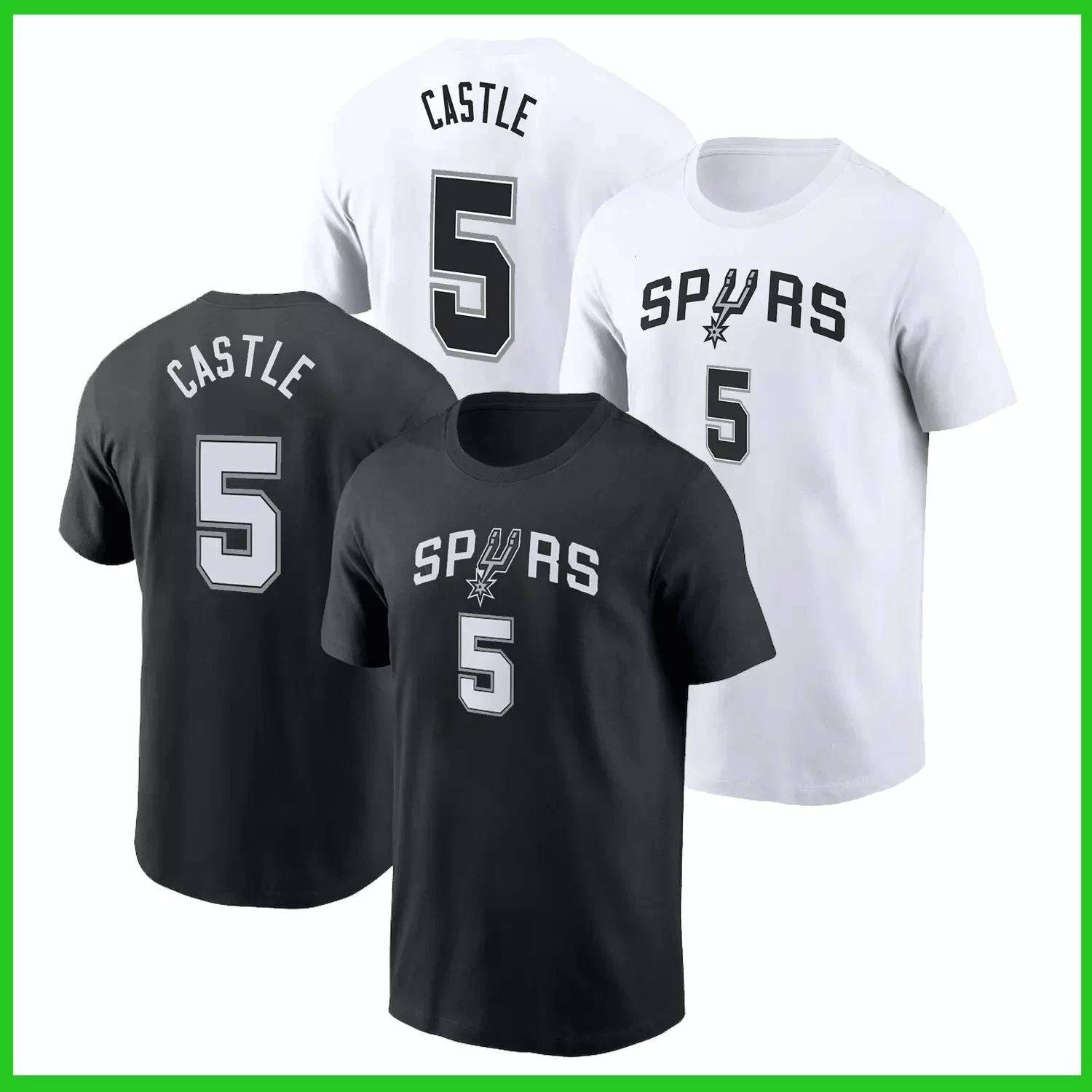 HOT SALE !!! Stephon Castle #5 San Antonio Spurs 2025 Name & Number T Shirt Unisex T-shirt, Sweatshirt, Hoodie, Long Sleeve Tee - T-Shirt, Sweatshirt, Hoodie