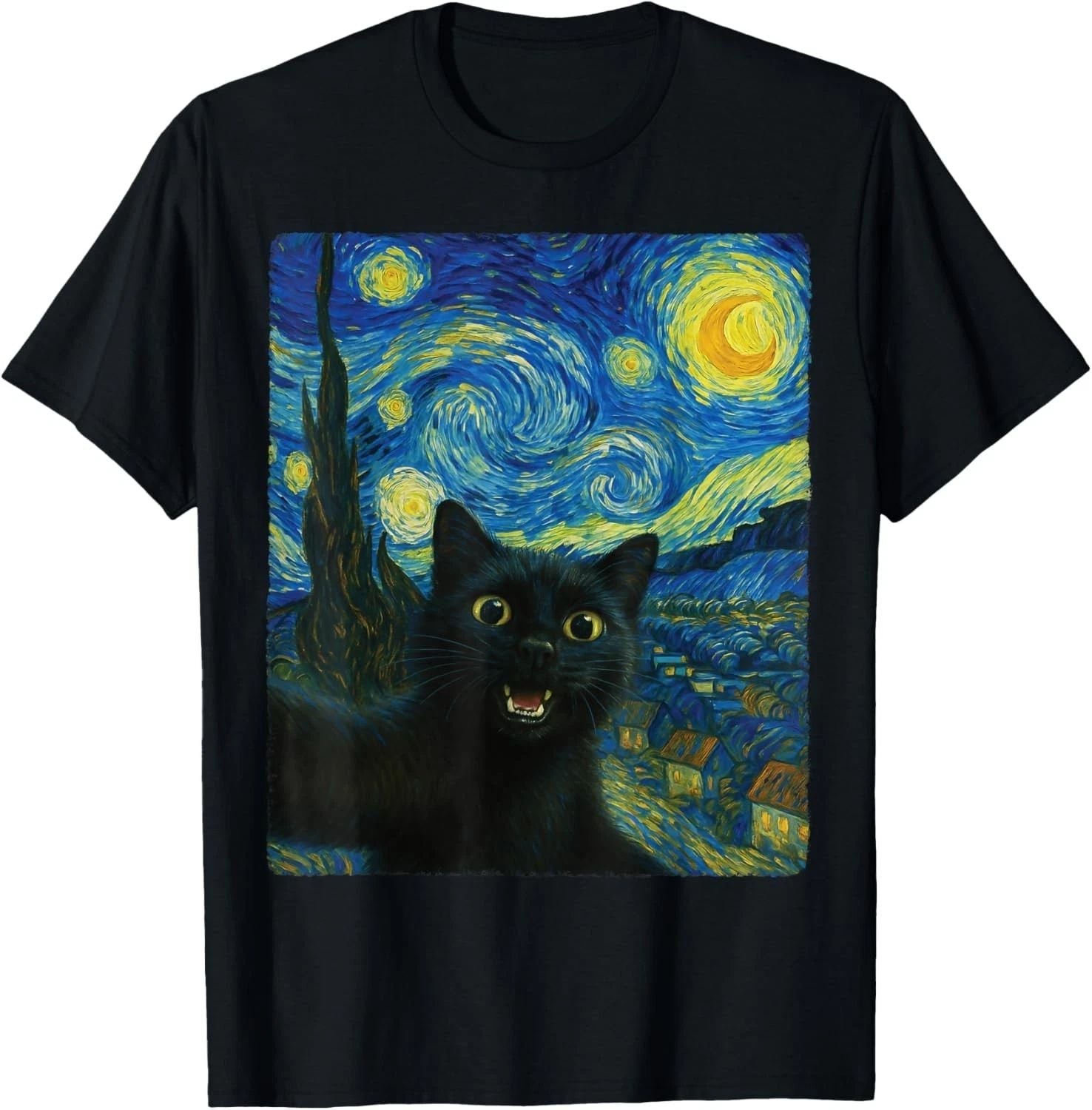 Black Cat Starry Night Van Gogh Cat Selfie Cat Mom Cat Lover  unisex T-Shirt Unisex T-shirt, Sweatshirt, Hoodie, Long Sleeve Tee - T-Shirt, Sweatshirt, Hoodie