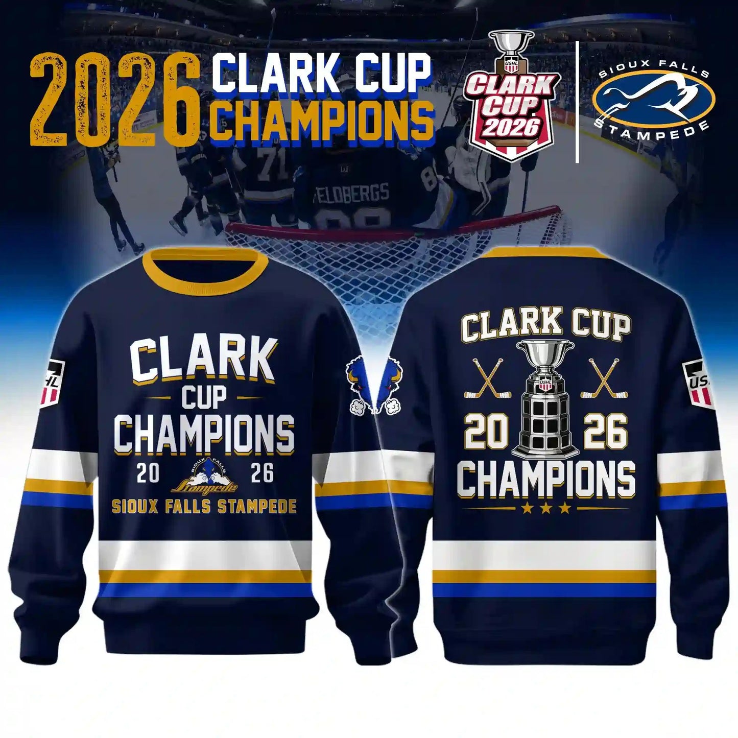 Sioux Falls Stampede Clark Cup Champions 2026 Hockey Jersey hockey jersey product view 4