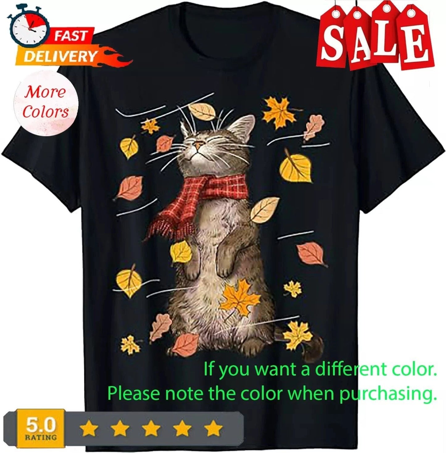 Cute Autumn Cat Fall Breeze Kitten Kitty Cat Lover T-Shirt Unisex Unisex T-shirt, Sweatshirt, Hoodie, Long Sleeve Tee - T-Shirt, Sweatshirt, Hoodie