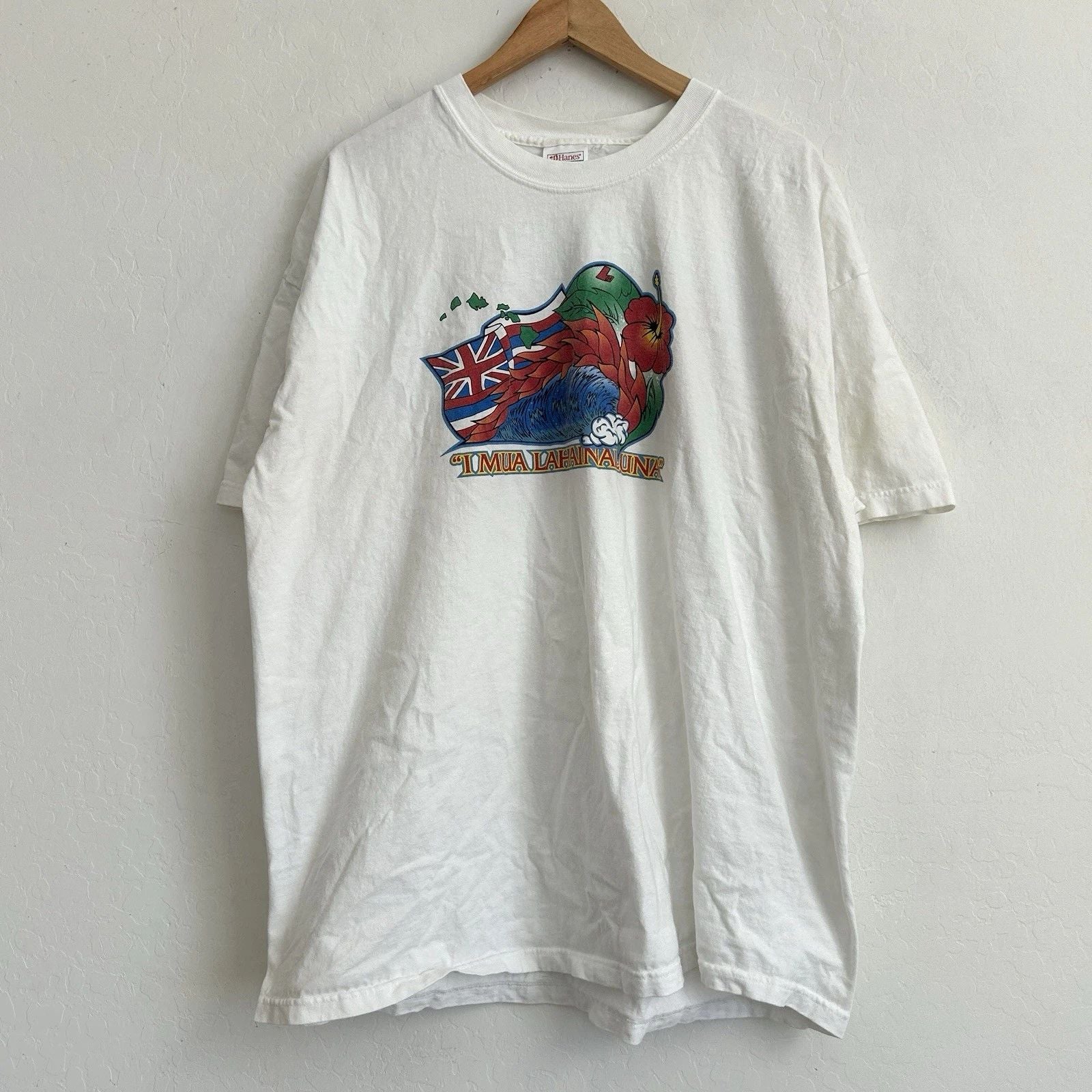 Hanes Beefy T Shirt 2XL Short Sleeve VTG 90s USA Hawaiian Maui Lahainaluna White Unisex T-shirt, Sweatshirt, Hoodie, Long Sleeve Tee - T-Shirt, Sweatshirt, Hoodie