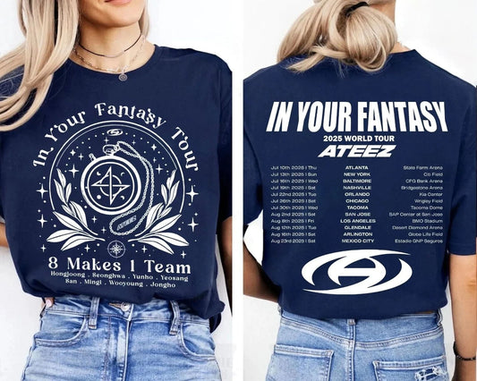 Ateez 2025 World Tour in Your Fantasy Retro Vintage Shirt T-Shirt Unisex T-shirt, Sweatshirt, Hoodie, Long Sleeve Tee - T-Shirt, Sweatshirt, Hoodie
