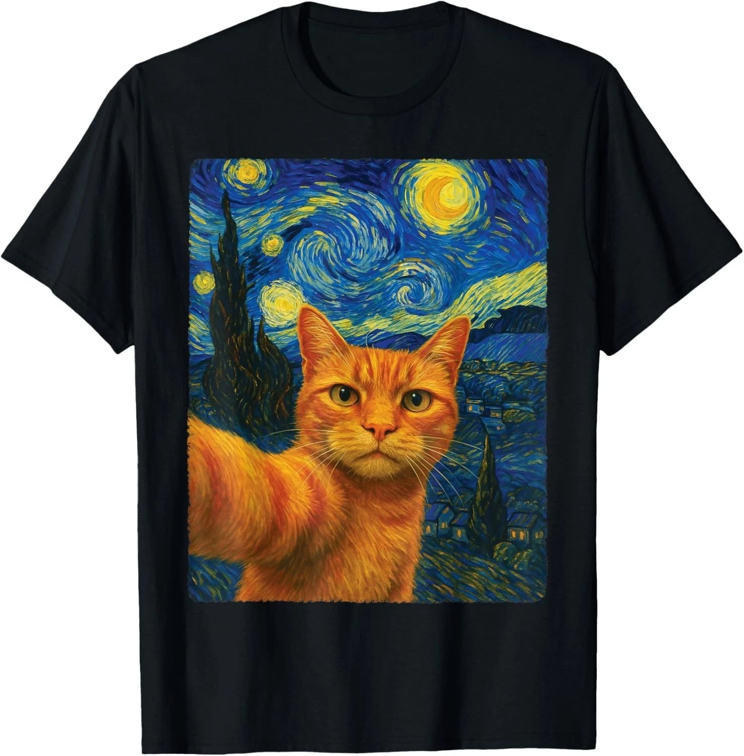 Orange Cat Selfie Van Gogh's Starry Night Cat Lovers T-Shirt Unisex T-shirt, Sweatshirt, Hoodie, Long Sleeve Tee - T-Shirt, Sweatshirt, Hoodie