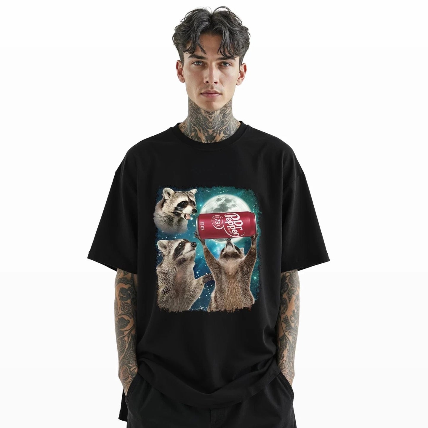Dr Pepper Funny Raccoon Moon T-Shirt  Cute Cosmic Animal Graphic Tee Unisex T-shirt, Sweatshirt, Hoodie, Long Sleeve Tee - T-Shirt, Sweatshirt, Hoodie