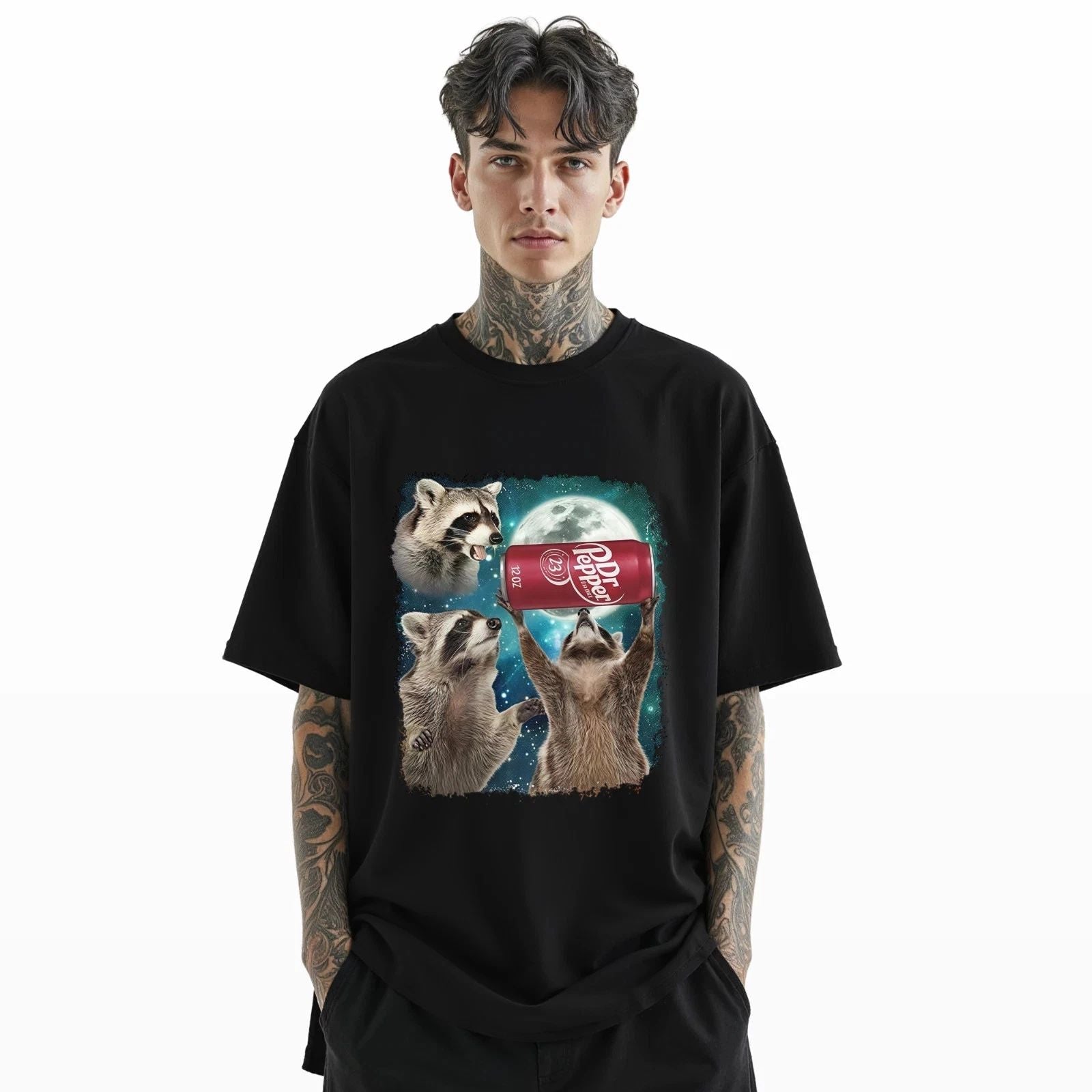 Dr Pepper Funny Raccoon Moon T-Shirt  Cute Cosmic Animal Graphic Tee Unisex T-shirt, Sweatshirt, Hoodie, Long Sleeve Tee - T-Shirt, Sweatshirt, Hoodie