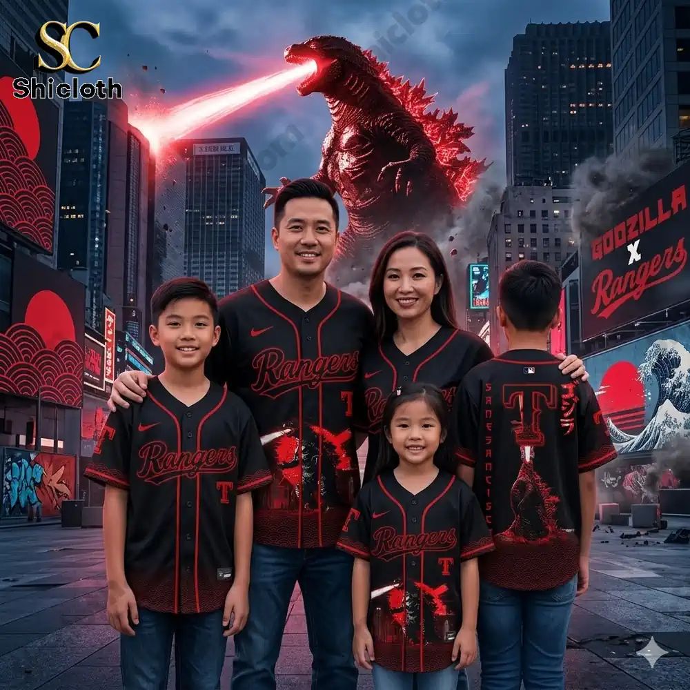 Texas Rangers x Godzilla 2026 Jersey baseball jersey product view 1