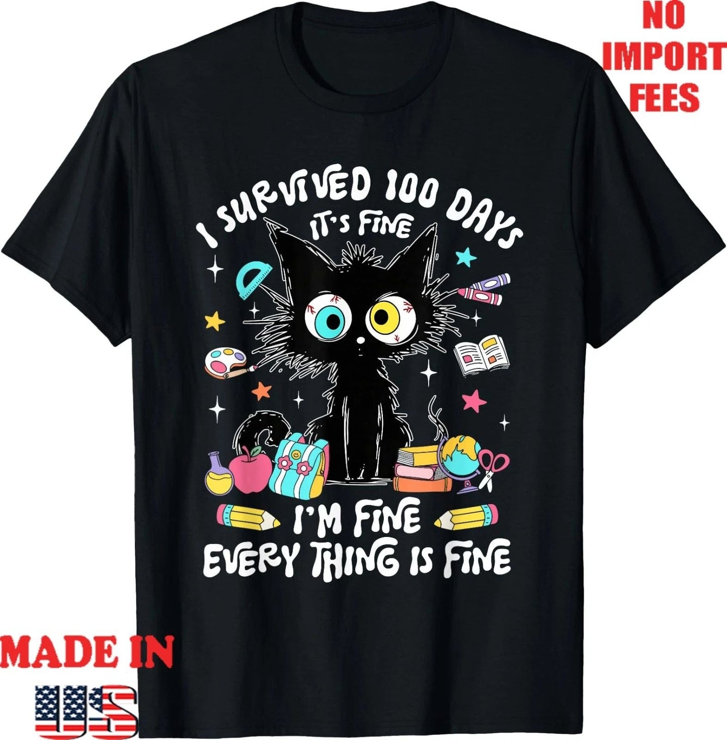 I Survived 100 Days of School Teacher Kids Funny Cat Lover T-Shirt,Kid Adult Tee Unisex T-shirt, Sweatshirt, Hoodie, Long Sleeve Tee - T-Shirt, Sweatshirt, Hoodie
