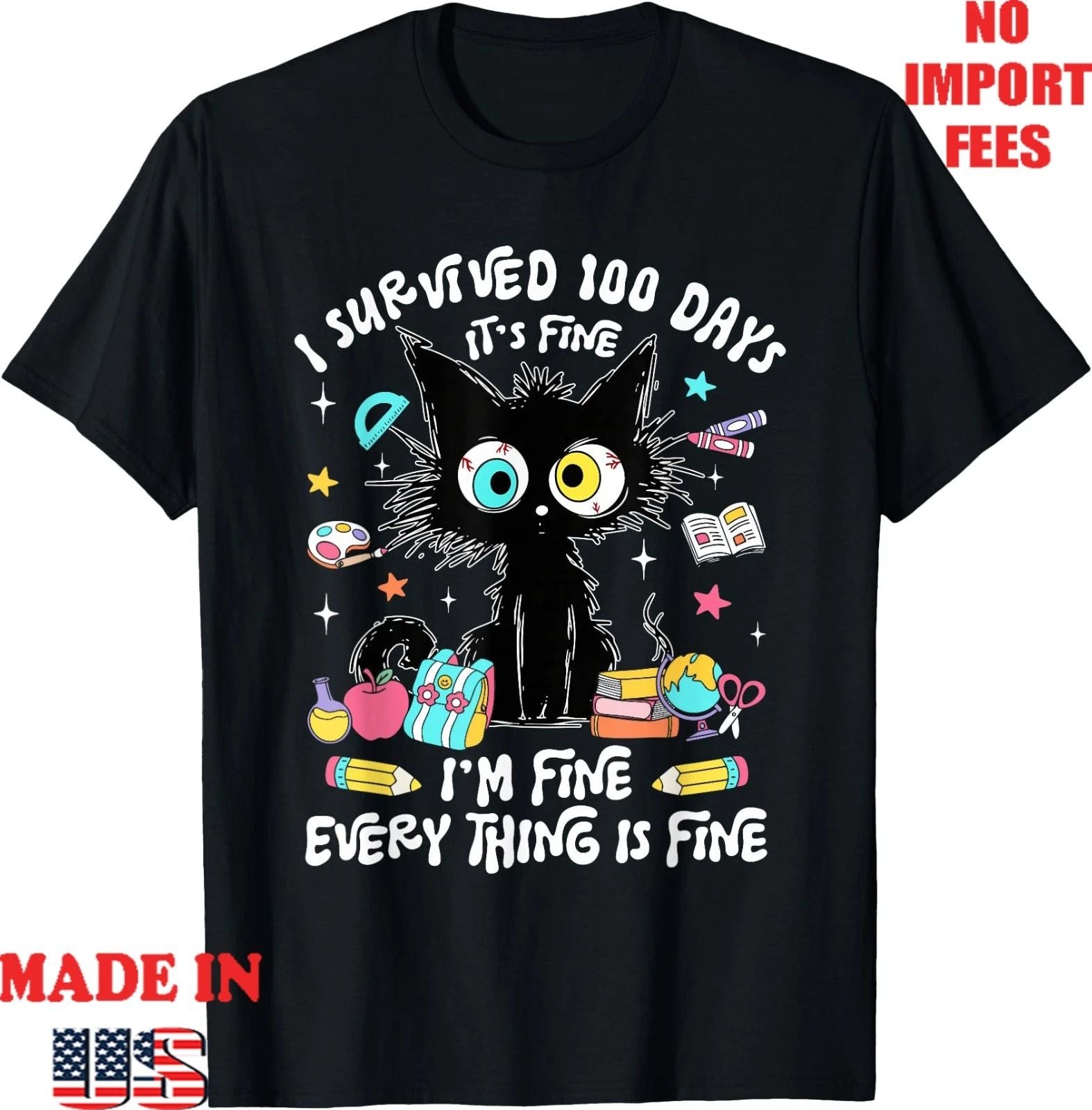 I Survived 100 Days of School Teacher Kids Funny Cat Lover T-Shirt,Kid Adult Tee Unisex T-shirt, Sweatshirt, Hoodie, Long Sleeve Tee - T-Shirt, Sweatshirt, Hoodie