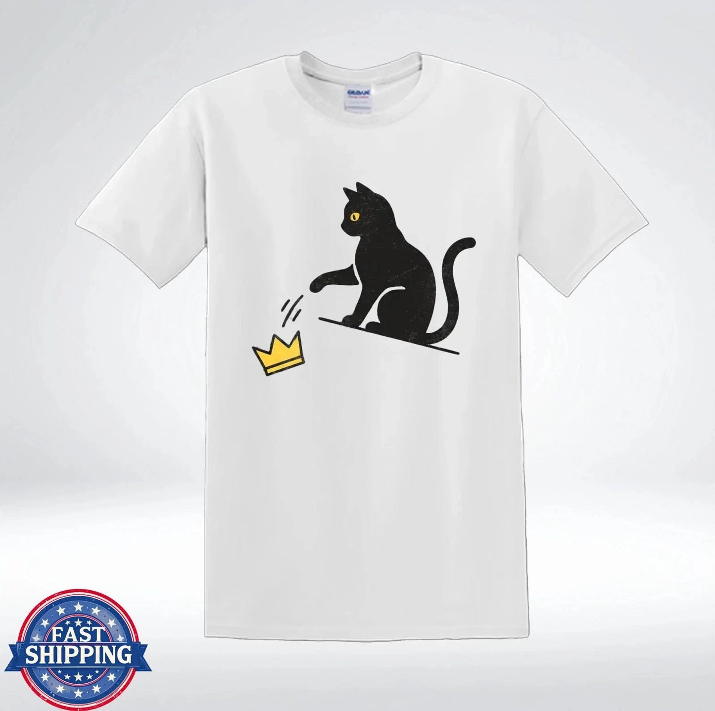 Funny Cat Knocking Crown Anti King Graphic T-Shirt FOR FAN Unisex T-shirt, Sweatshirt, Hoodie, Long Sleeve Tee - T-Shirt, Sweatshirt, Hoodie