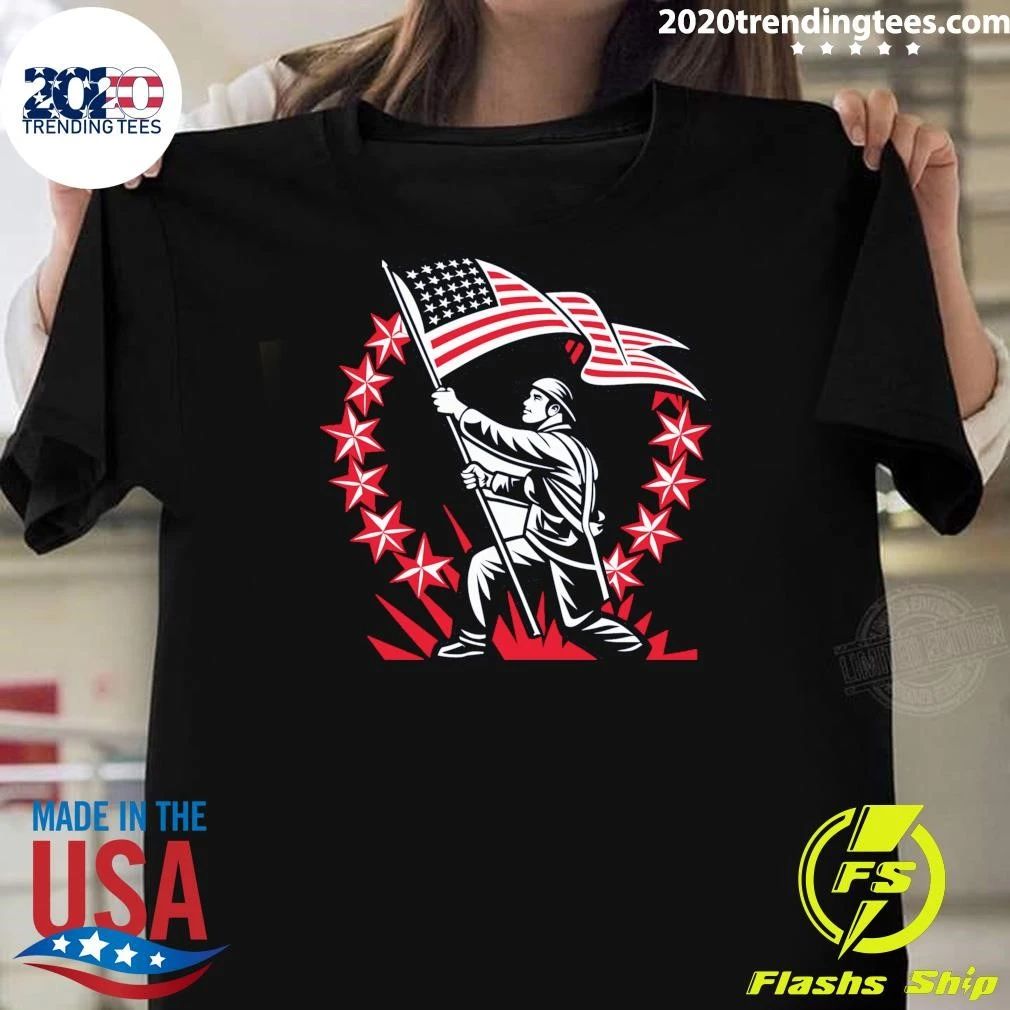Patriotic American Flag Raising Soldier USA Pride Shirt Unisex T-shirt, Sweatshirt, Hoodie, Long Sleeve Tee - T-Shirt, Sweatshirt, Hoodie