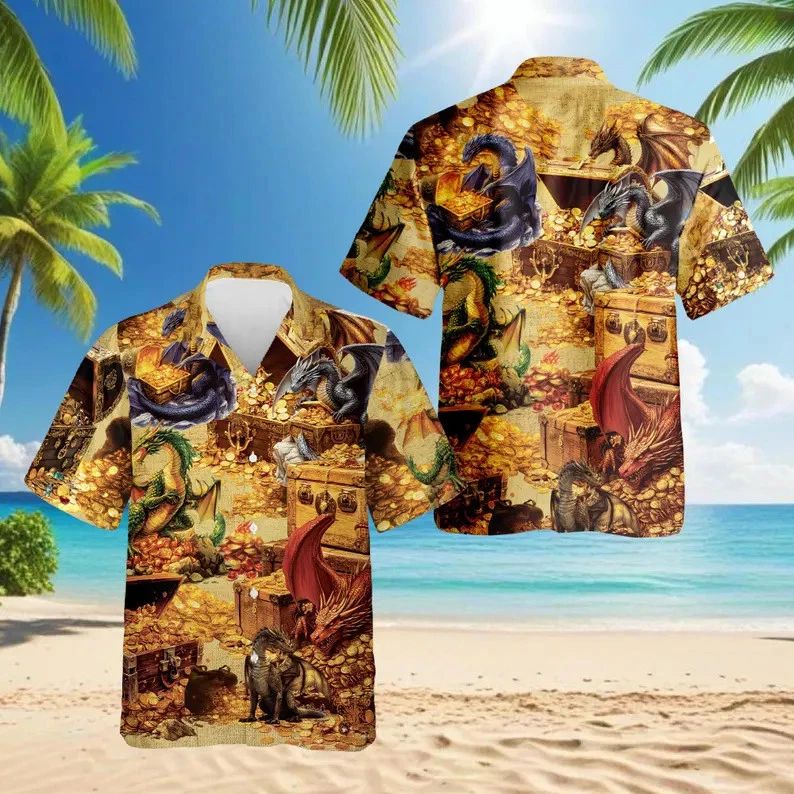 Dragon Treasure Hawaii Shirt Fantasy Men Women Aloha Beach Vacation Gift Unisex T-shirt, Sweatshirt, Hoodie, Long Sleeve Tee - T-Shirt, Sweatshirt, Hoodie
