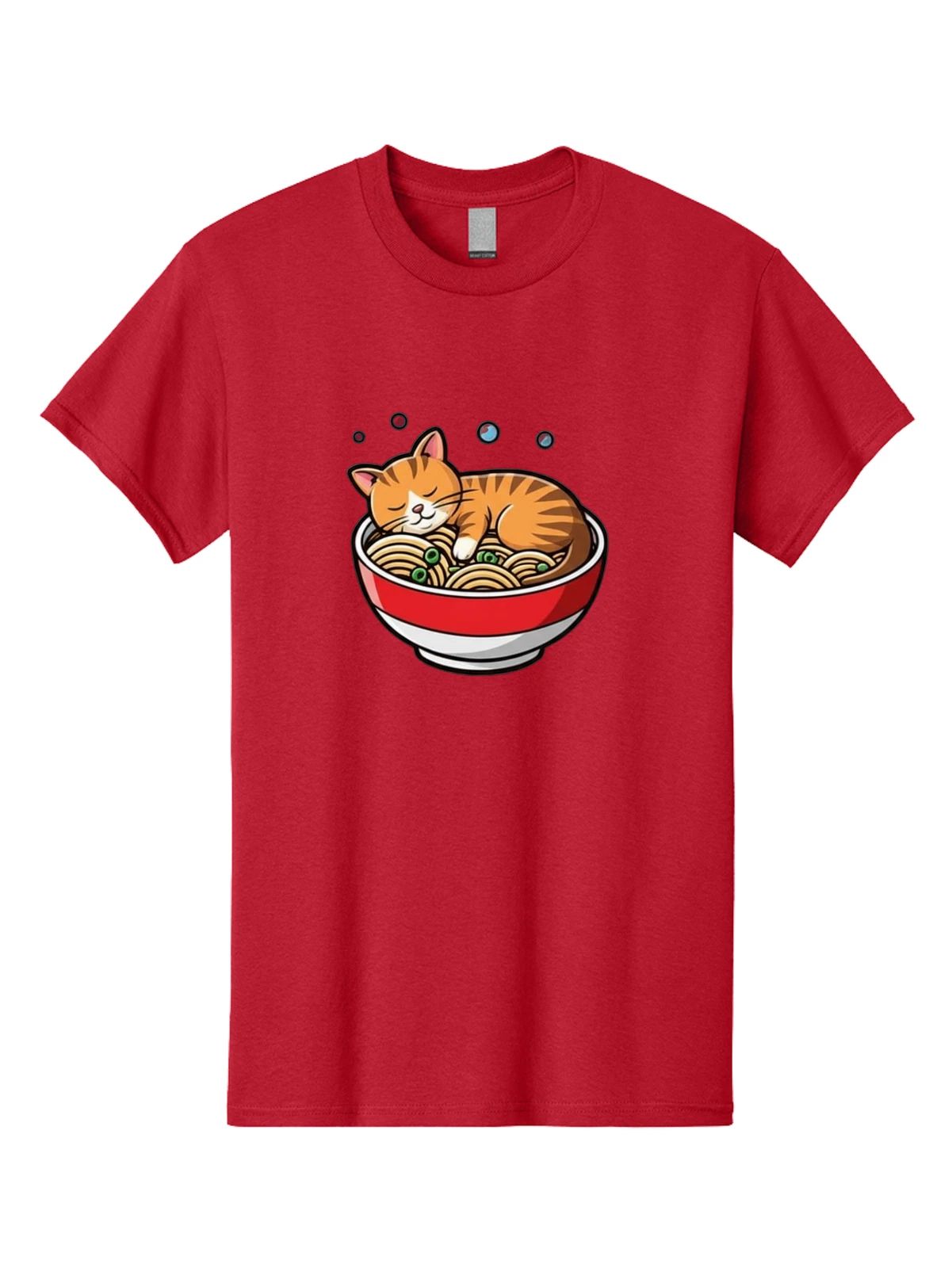 Cat-Sleeping-In-Ramen-2 Mens Graphic Tee, 100% Cotton, Casual Summer Wear Unisex T-shirt, Sweatshirt, Hoodie, Long Sleeve Tee - T-Shirt, Sweatshirt, Hoodie