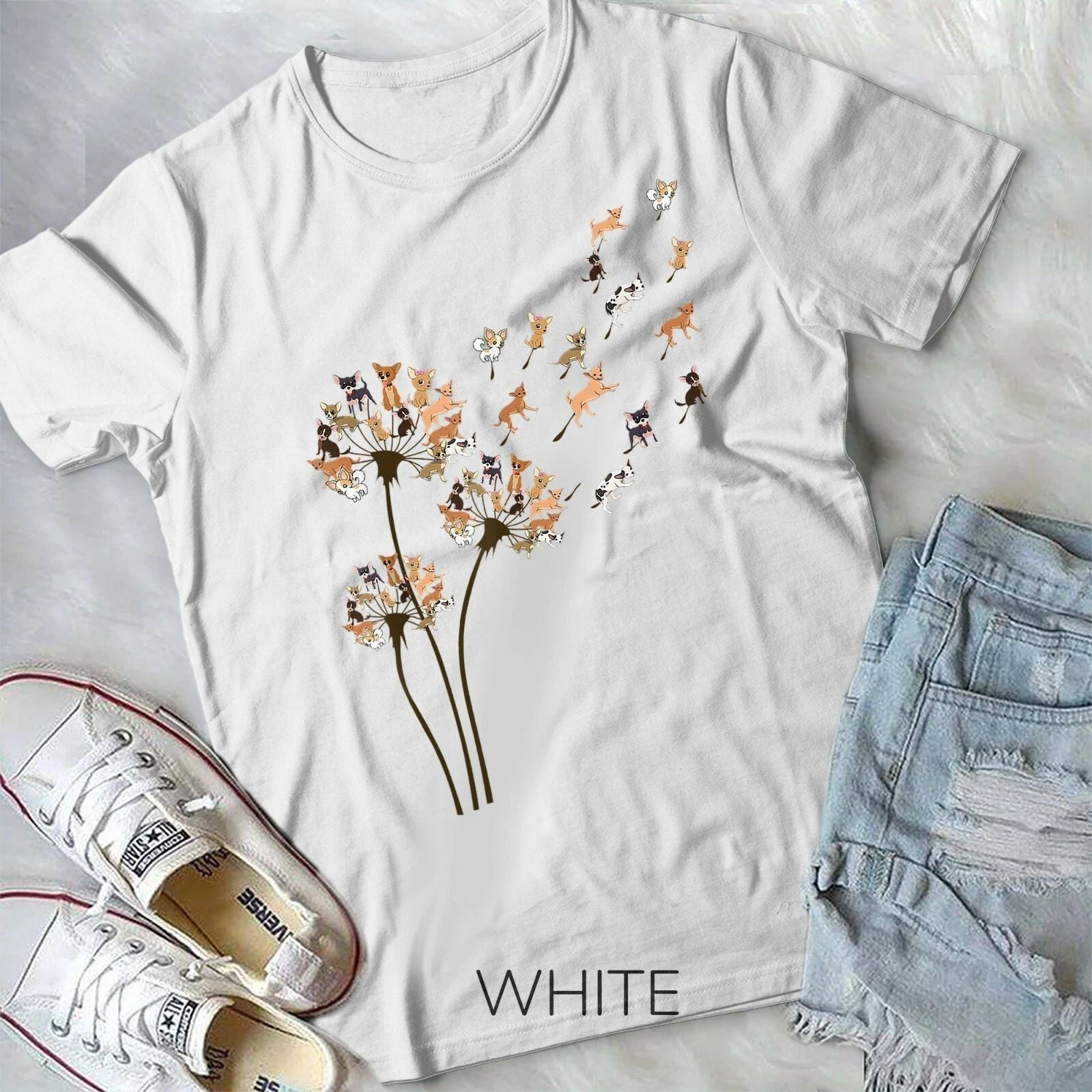 Chihuahua Flower Fly Dandelion Chihuahua Funny Dog Lover - Unisex Form T-Shirt Unisex T-shirt, Sweatshirt, Hoodie, Long Sleeve Tee - T-Shirt, Sweatshirt, Hoodie