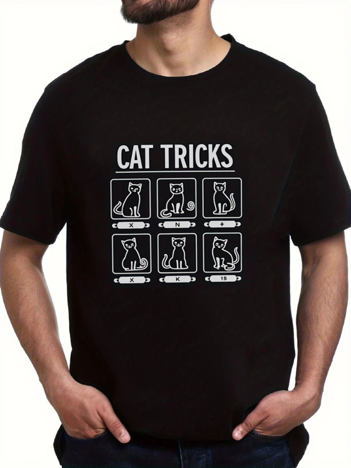 Cat Tricks Graphic Tee  Unisex Black Short Sleeve T-Shirt, Funny Cat Lover Hum Unisex T-shirt, Sweatshirt, Hoodie, Long Sleeve Tee - T-Shirt, Sweatshirt, Hoodie