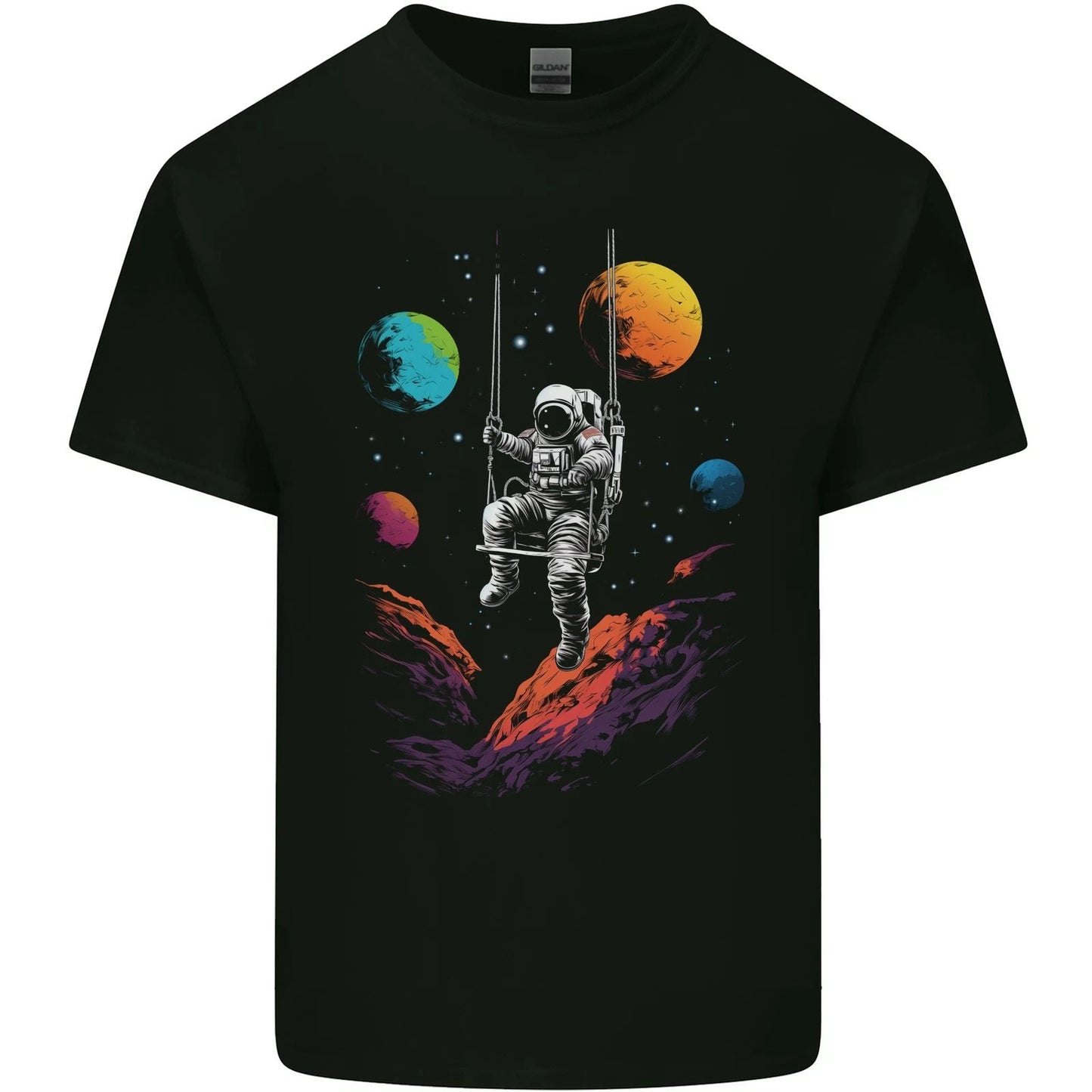Cosmic Swing Fantasy Astronaut in Space Planets Mens Cotton T-Shirt Tee Top Unisex T-shirt, Sweatshirt, Hoodie, Long Sleeve Tee - T-Shirt, Sweatshirt, Hoodie